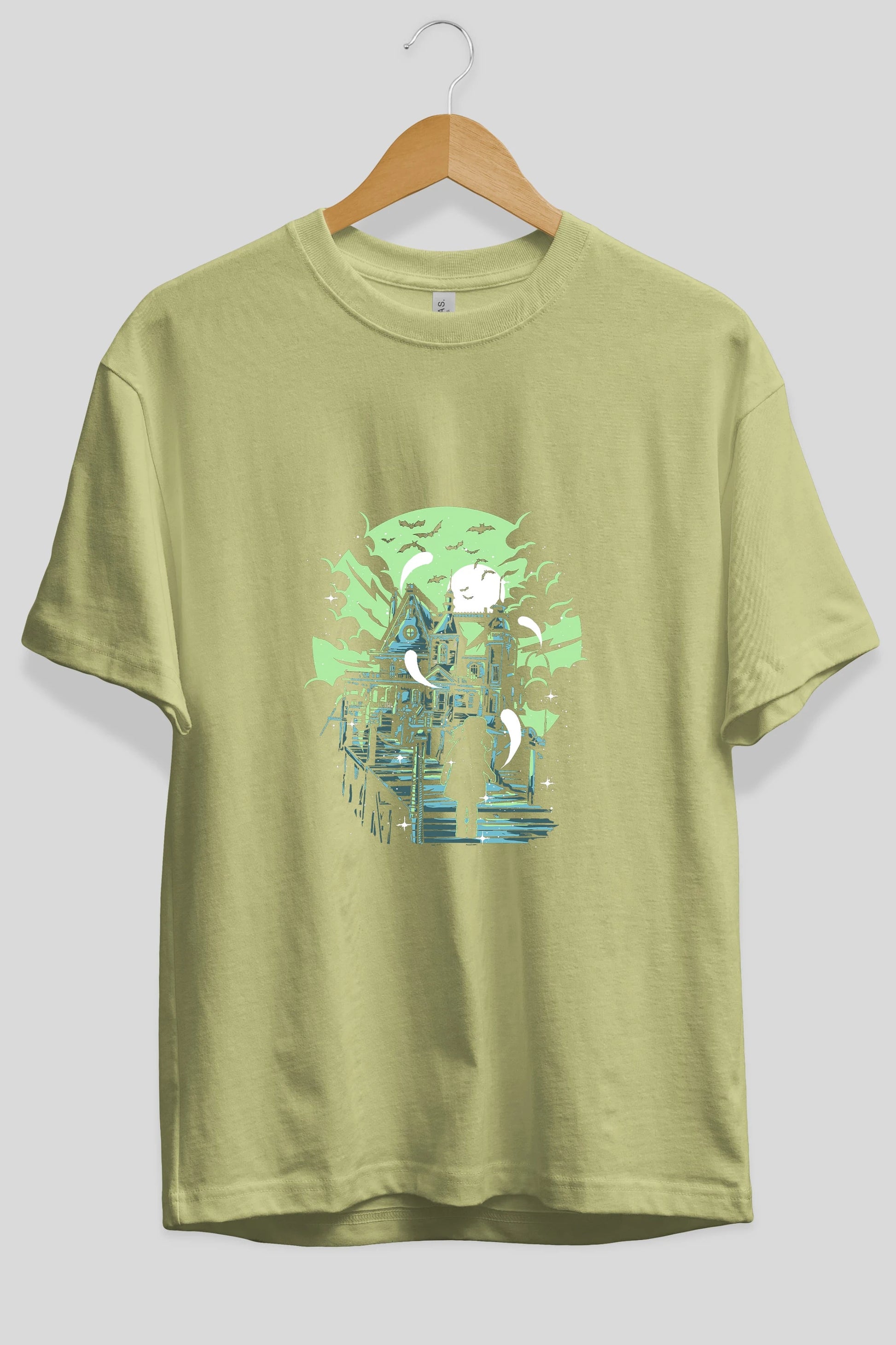 Haunted House Ön Baskılı Oversize t-shirt Erkek Kadın Unisex %100 Pamuk tişort