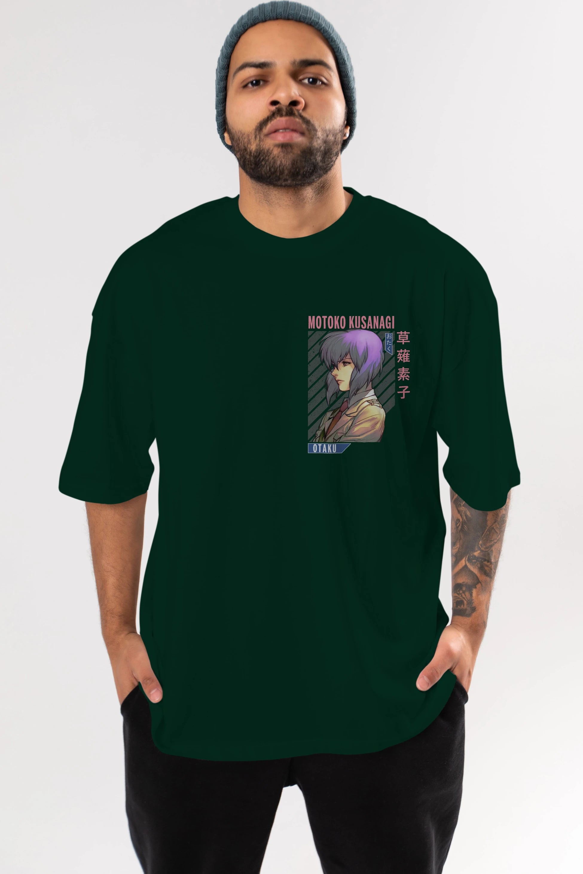 Motoko Kusanagi 4 Ön Sol Baskılı Oversize t-shirt Erkek Kadın Unisex %100 Pamuk Bisiklet Yaka tişort