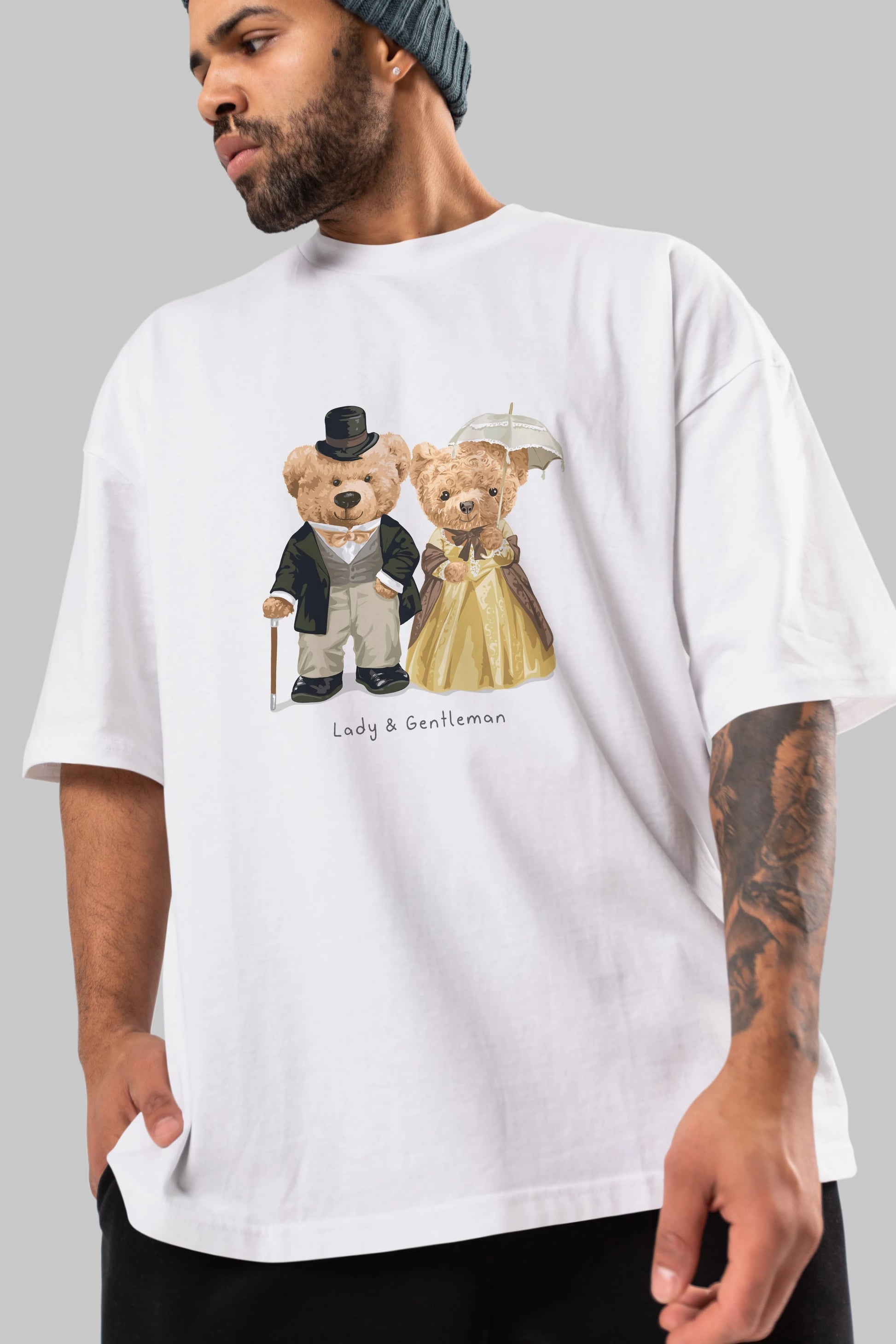 Teddy Bear Couple Ön Baskılı Oversize t-shirt Erkek Kadın Unisex %100 Pamuk