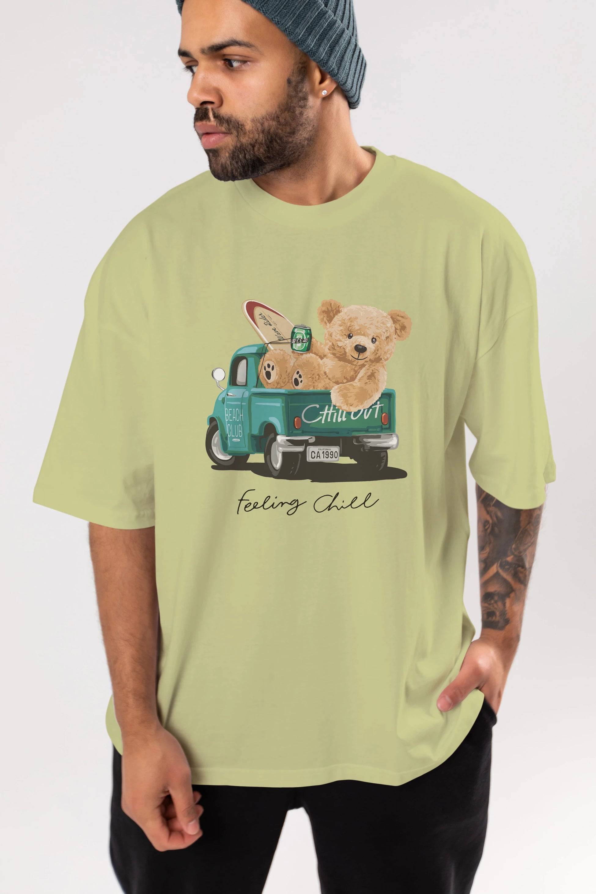 Teddy Bear Chill Out Ön Baskılı Oversize t-shirt Erkek Kadın Unisex %100 Pamuk