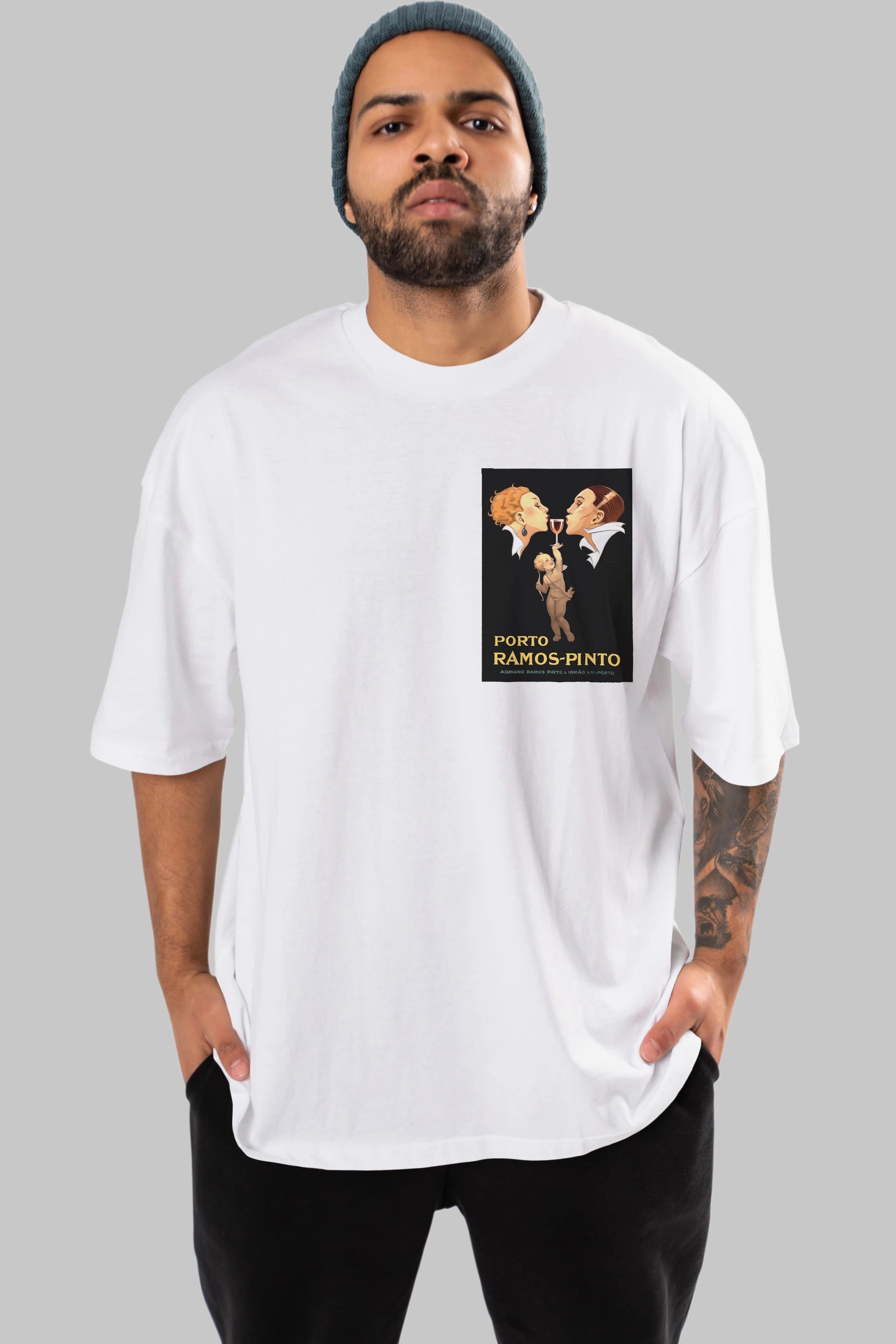 Porto Ramos Pinto Ön Sol Baskılı Oversize t-shirt Erkek Kadın Unisex %100 Pamuk Bisiklet Yaka tişort