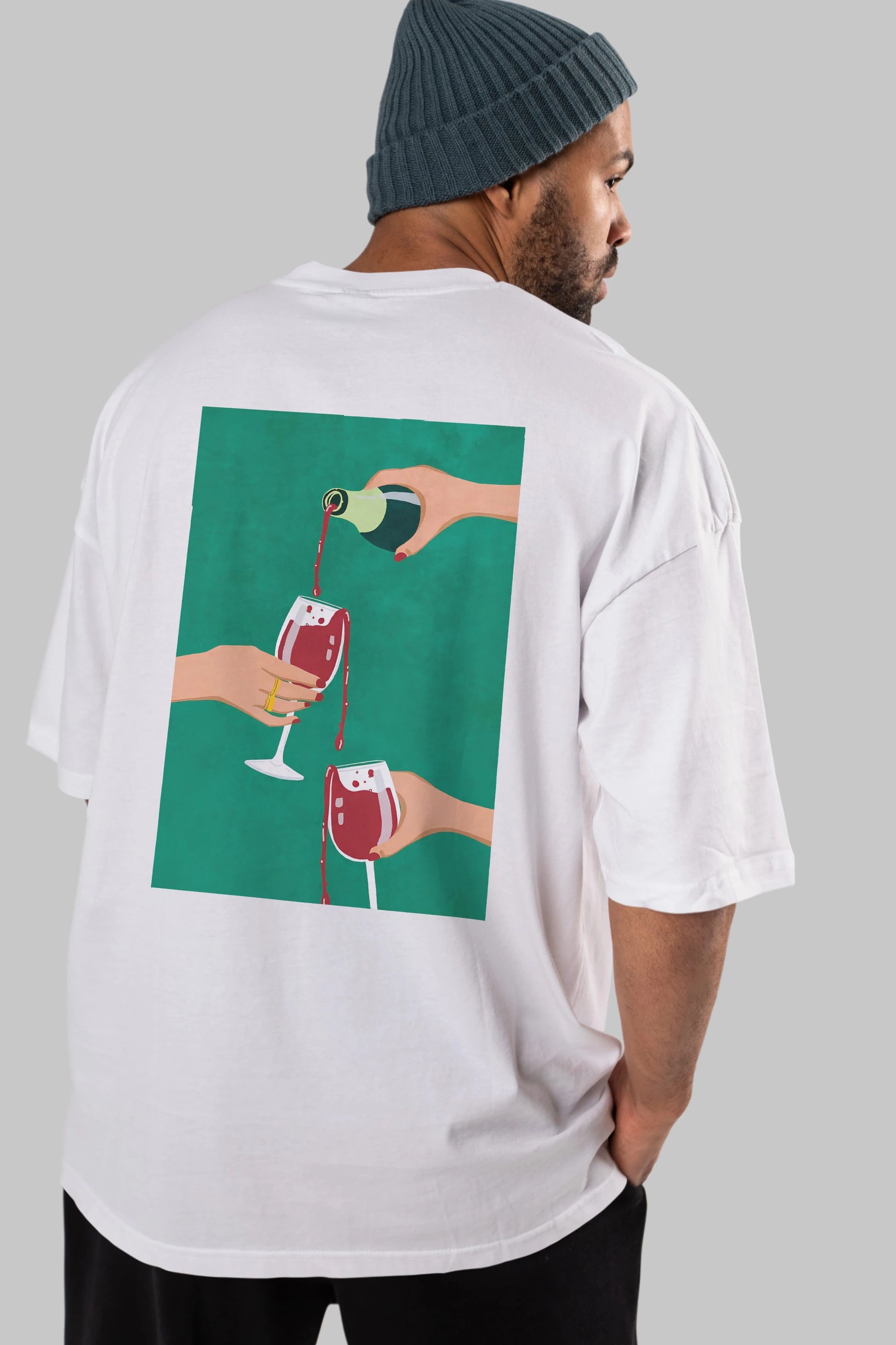 Wine 2 Arka Baskılı Oversize t-shirt Erkek Kadın Unisex %100 Pamuk Bisiklet Yaka tişort