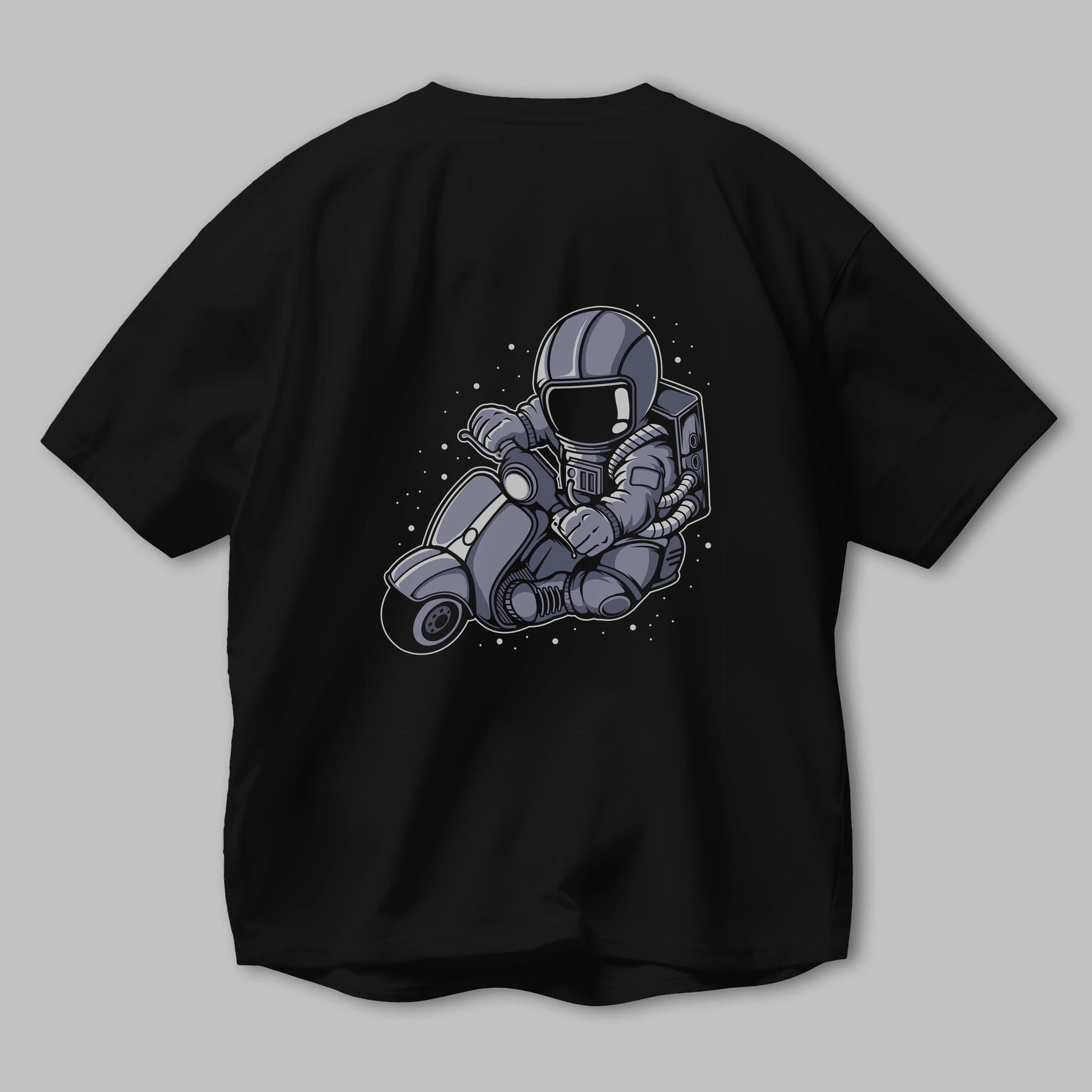 Astronaut Scooter (2) Arka Baskılı Oversize t-shirt Erkek Kadın Unisex