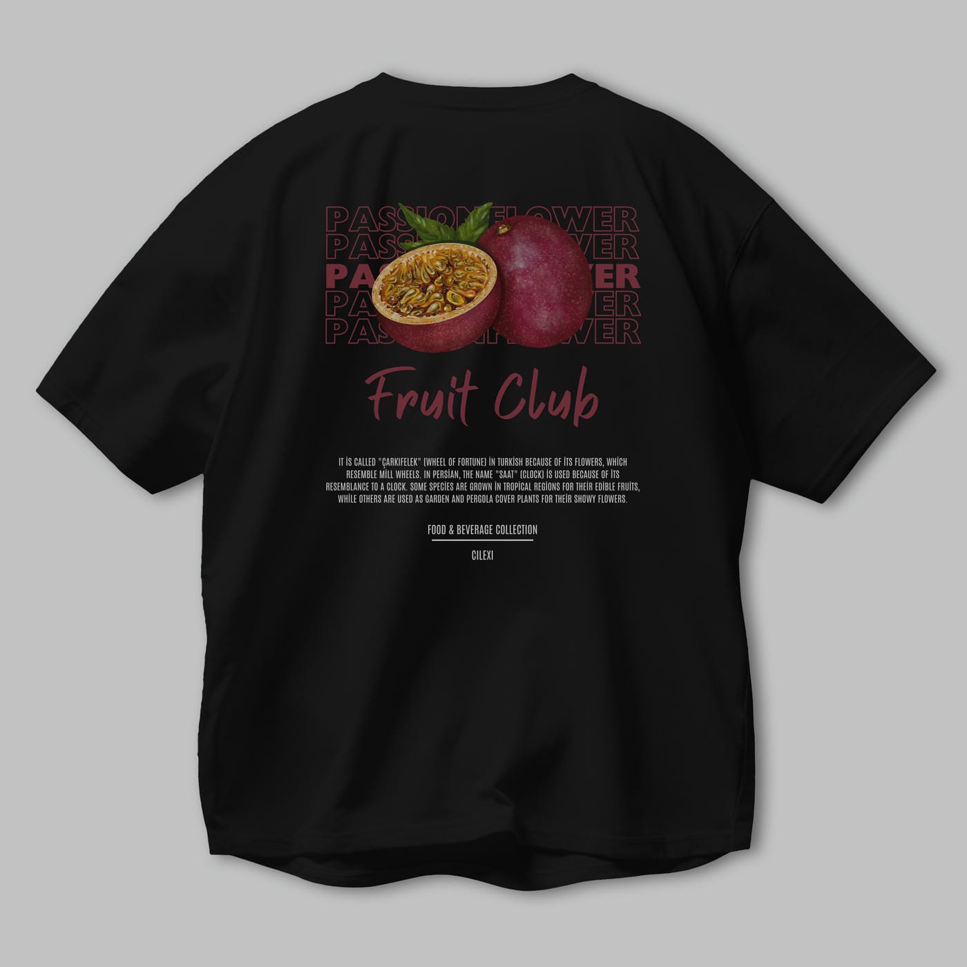 Passionflower Arka Baskılı Oversize t-shirt Erkek Kadın Pamuk Bisiklet Yaka tişort