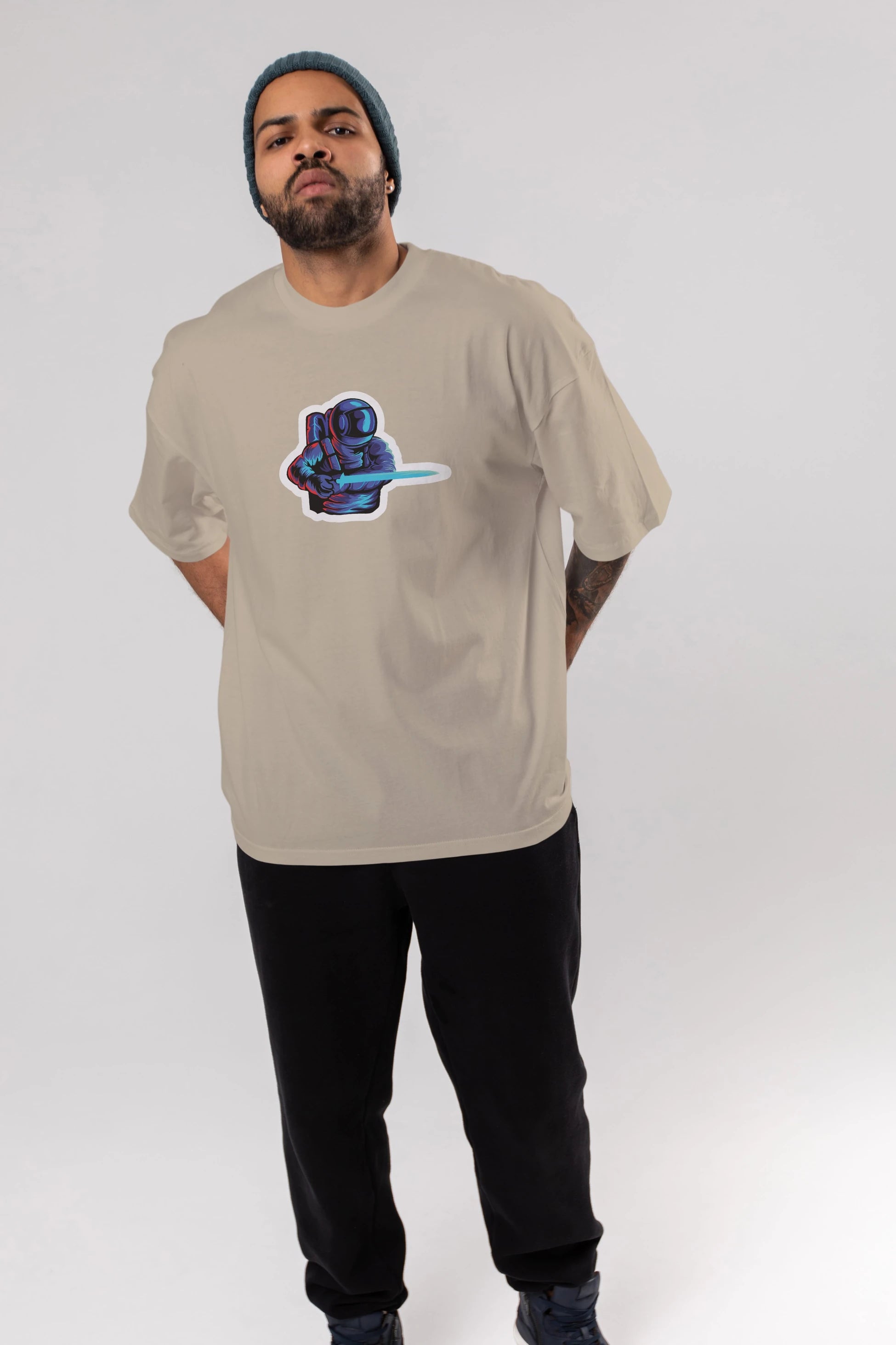 Astro Knight Sticker Ön Baskılı Oversize t-shirt Erkek Kadın Unisex