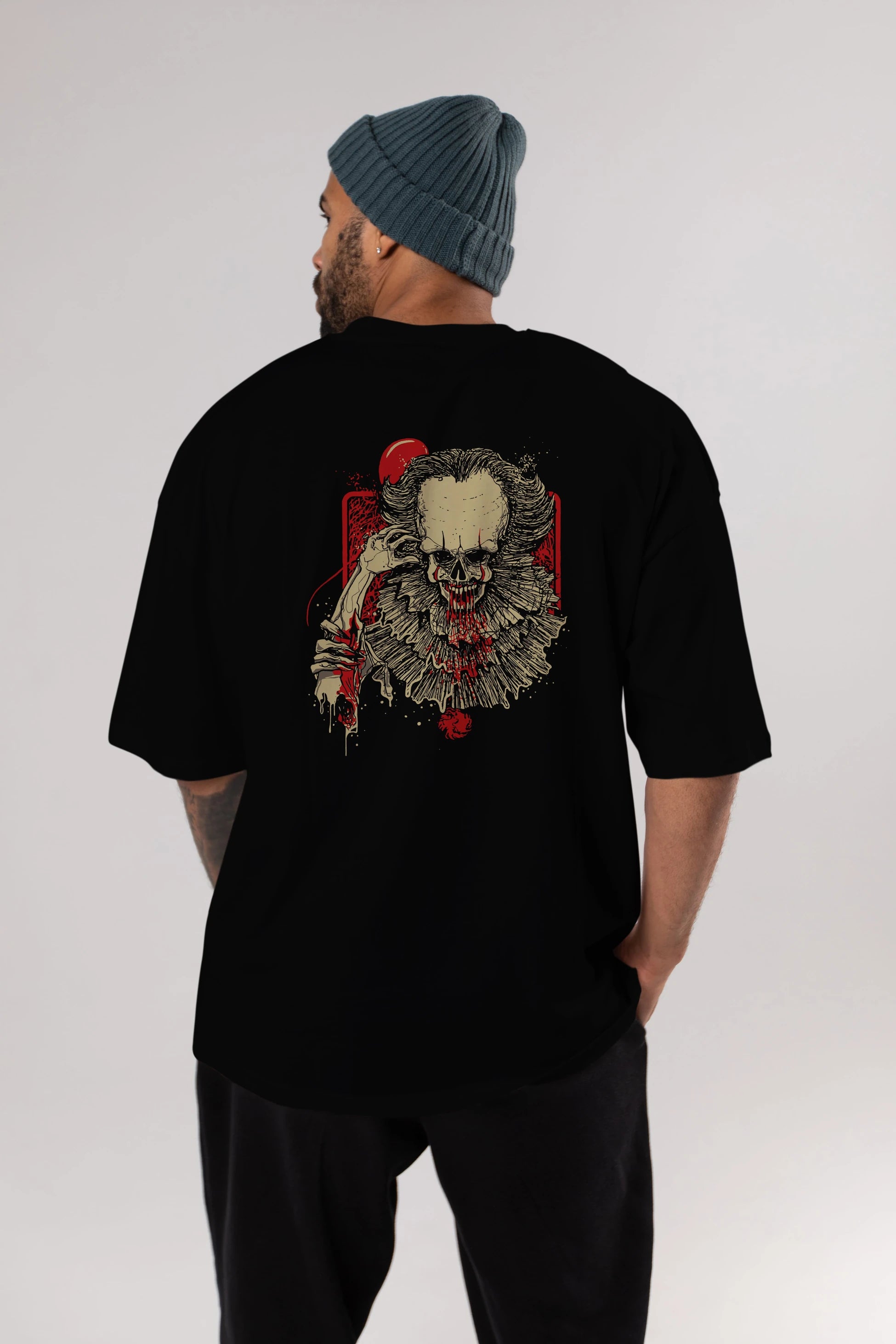 it (2) Arka Baskılı Oversize t-shirt Erkek Kadın Unisex %100 Pamuk Bisiklet Yaka tişort