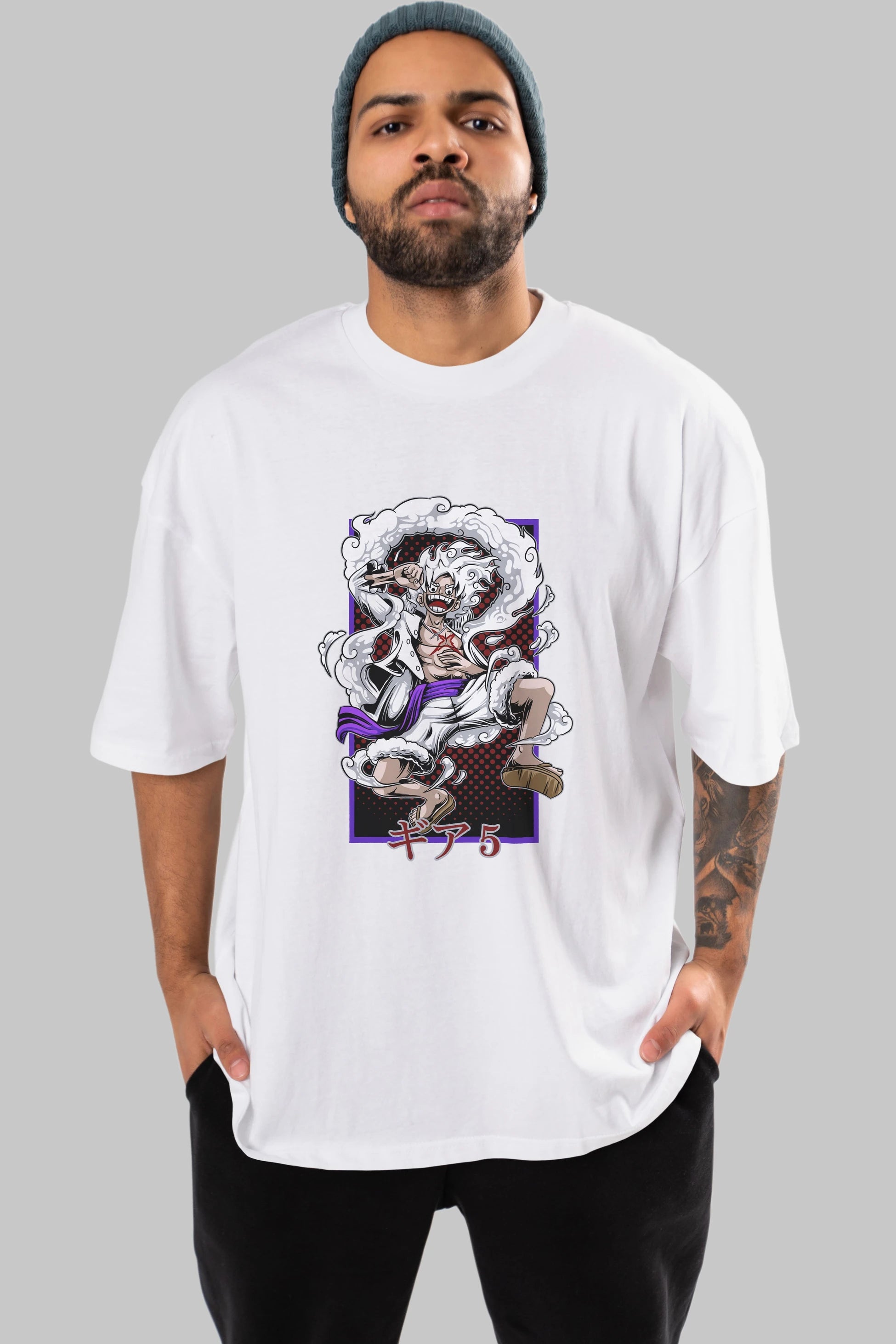 LUFFY GEAR 5 RECUADRO Anime Ön Baskılı Oversize t-shirt %100 pamuk Erkek Kadın Unisex