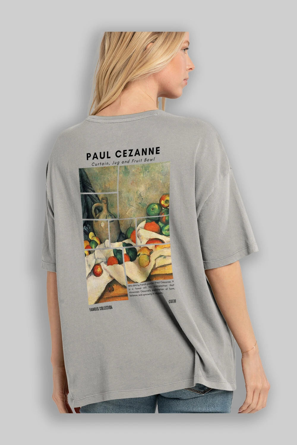 Paul Cezanne Curtain Arka Baskılı Oversize t-shirt Erkek Kadın Bisiklet Yaka Pamuk tişort