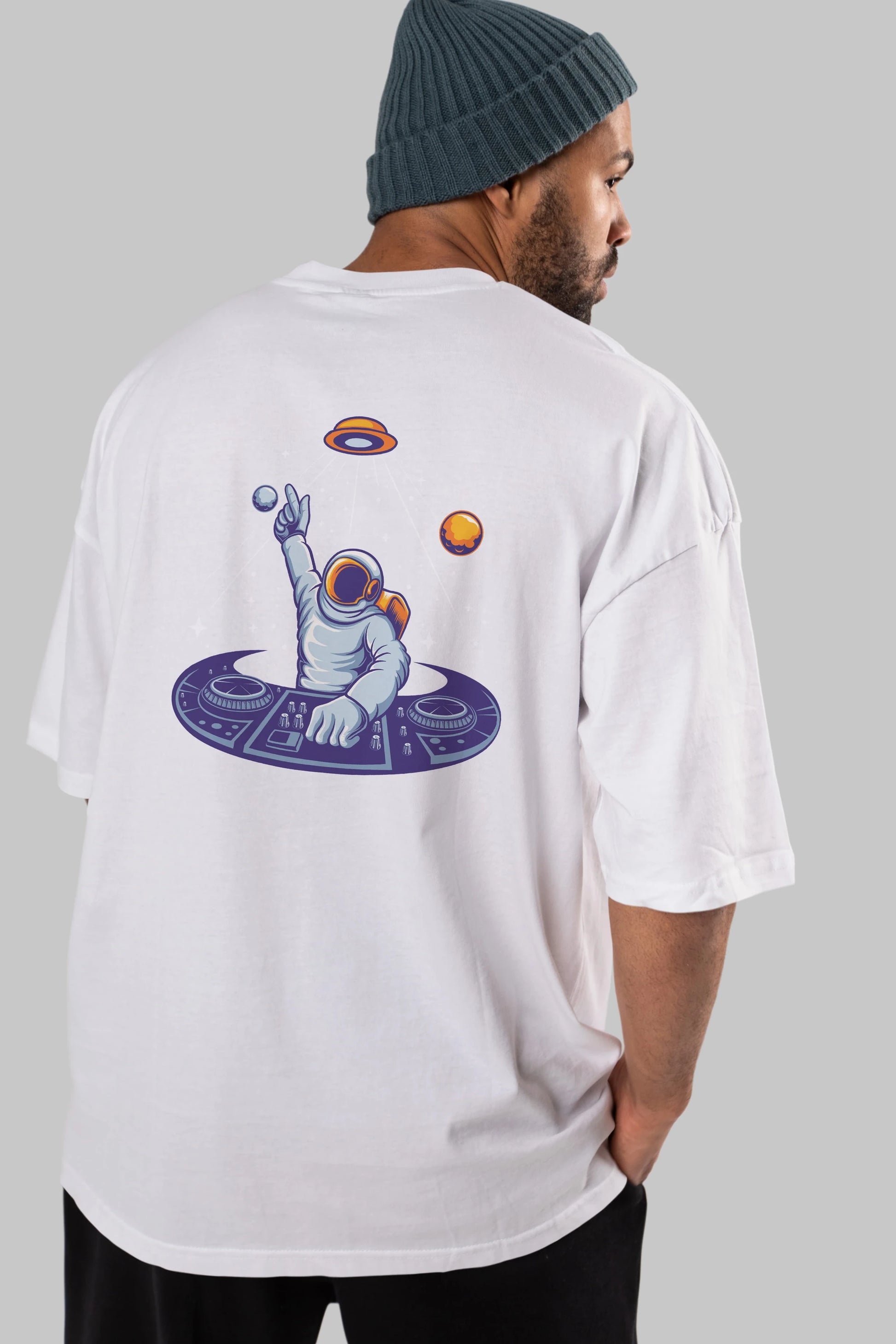Astronaut Disk Jockey Party Arka Baskılı Oversize t-shirt Erkek Kadın Unisex