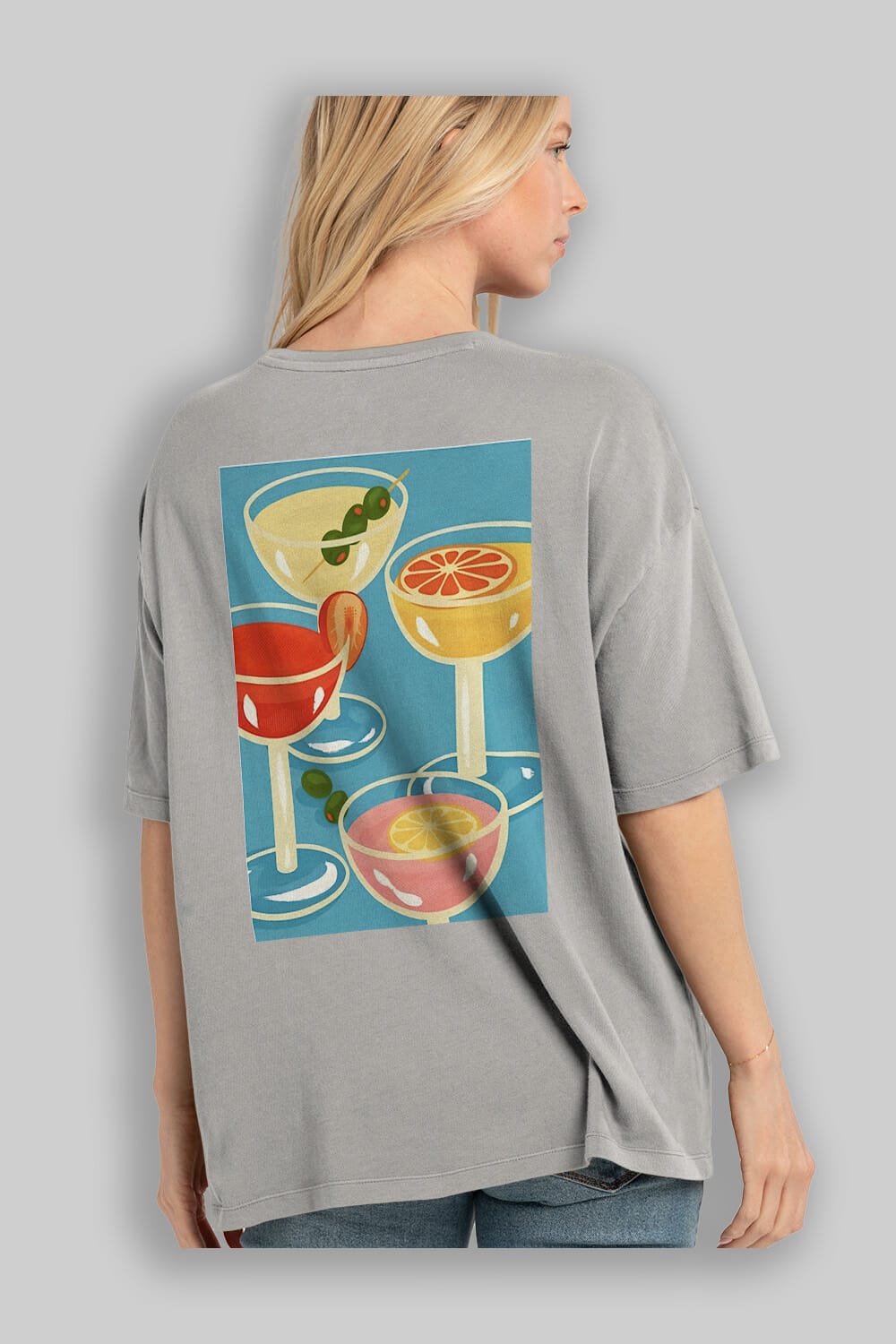 Cocktails Arka Baskılı Oversize t-shirt Erkek Kadın Unisex %100 Pamuk Bisiklet Yaka tişort
