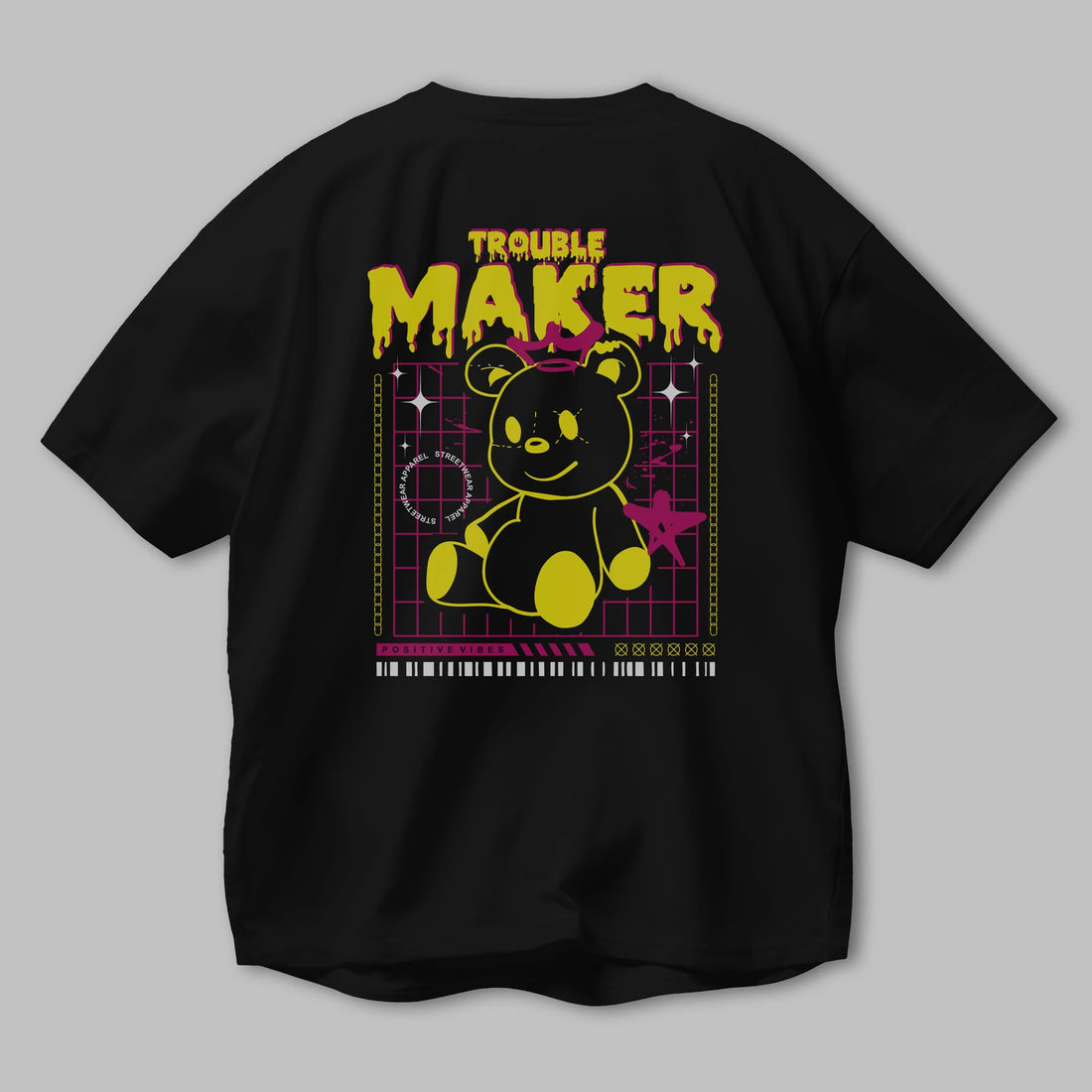 Teddy Bear Trouble Maker Arka Baskılı Oversize t-shirt Erkek Kadın Unisex