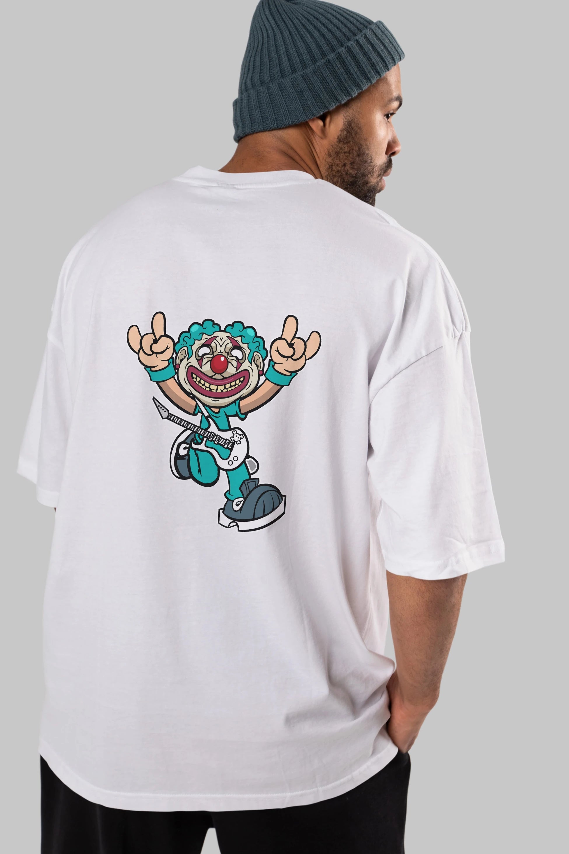 Clown Punk Arka Baskılı Oversize t-shirt Erkek Kadın Unisex %100 Pamuk tişort