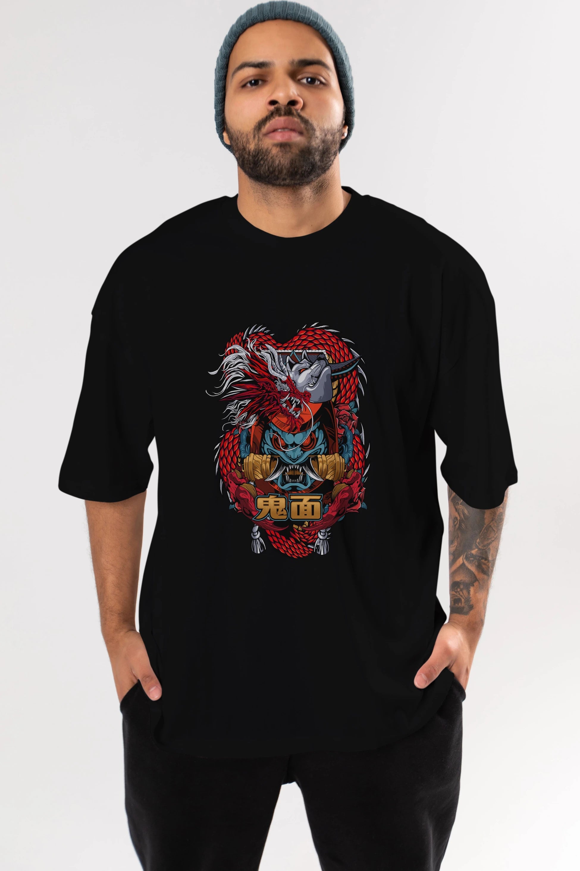 TRIBAL Anime Ön Baskılı Oversize t-shirt %100 pamuk Erkek Kadın Unisex