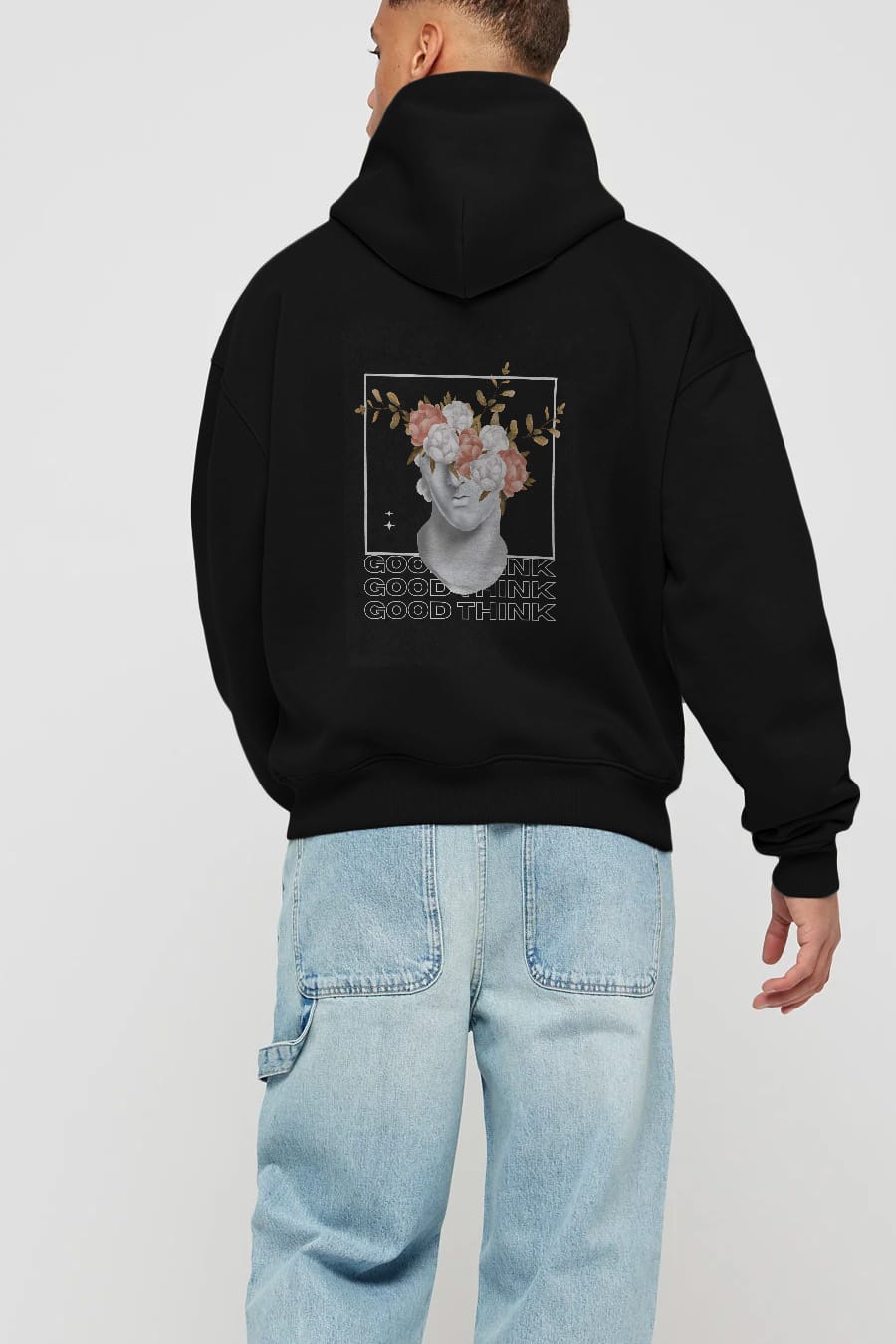 Good Think Yazılı Arka Baskılı Oversize Hoodie Kapüşonlu Sweatshirt Erkek Kadın Unisex