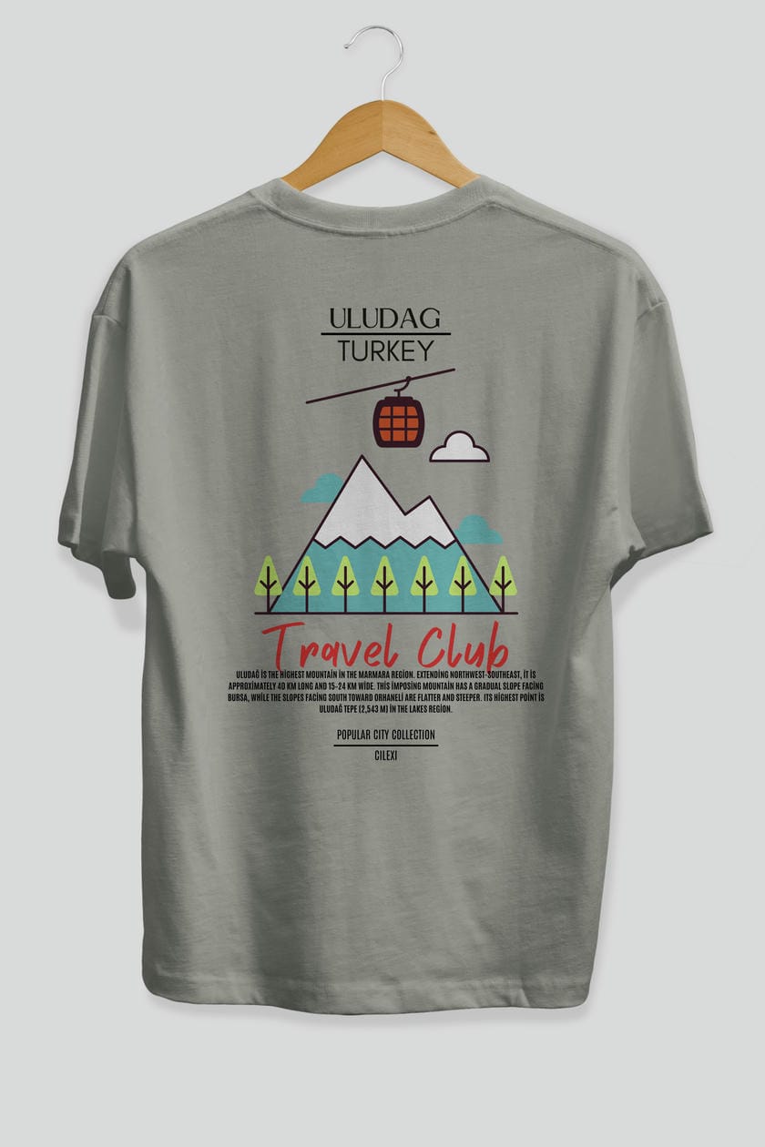 Uludağ Turkey Arka Baskılı Oversize t-shirt Erkek Kadın Pamuk Bisiklet Yaka tişort