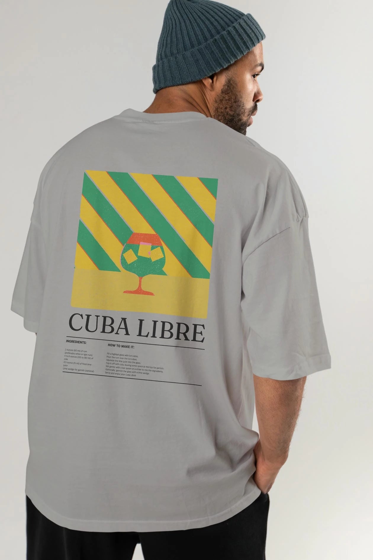 Cuba Libre Kokteyl Serisi Arka Baskılı Oversize t-shirt Erkek Kadın %100 Pamuk Bisiklet Yaka tişort