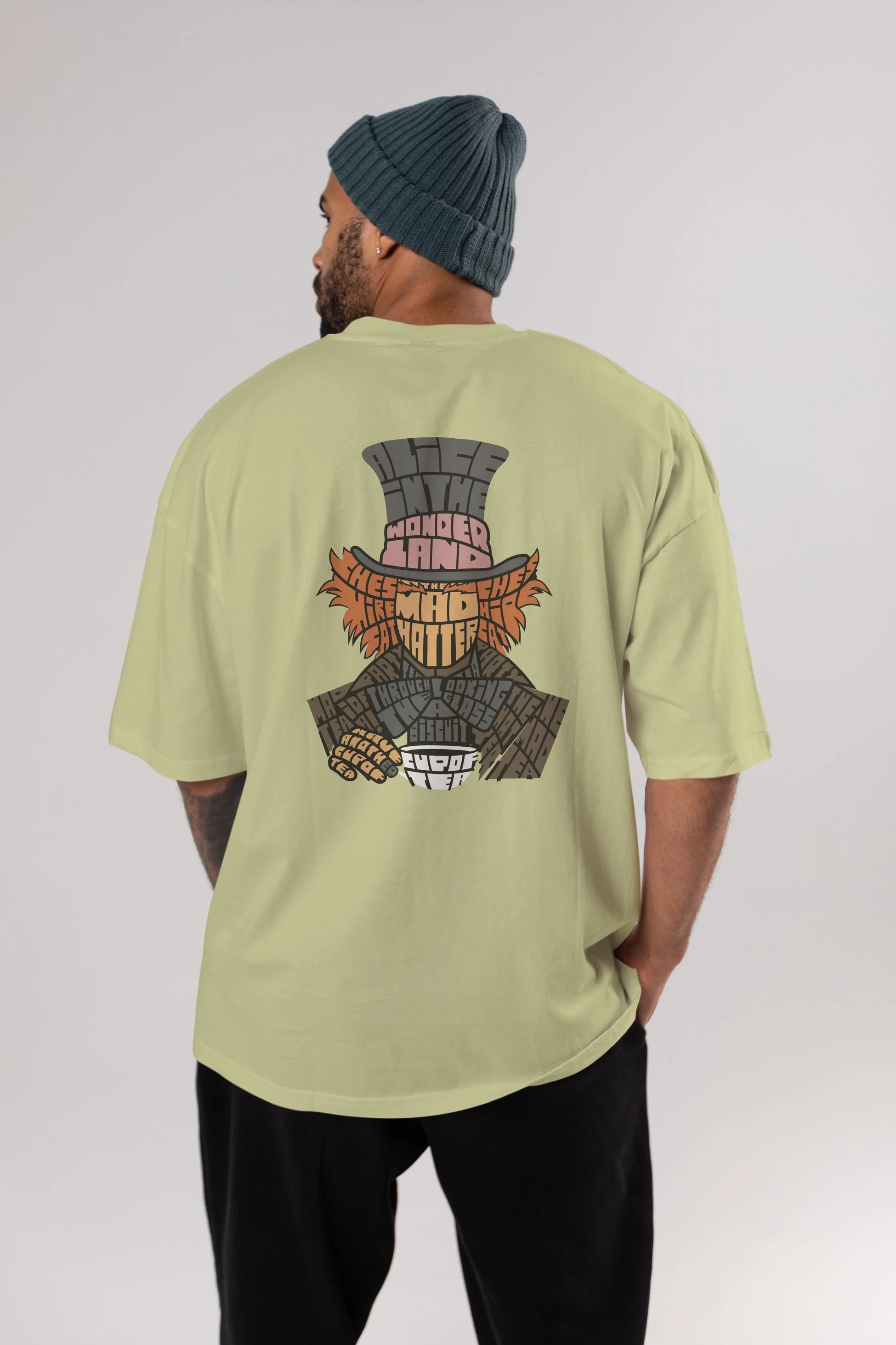 Madhatter Arka Baskılı Oversize t-shirt %100 pamuk Erkek Kadın Unisex