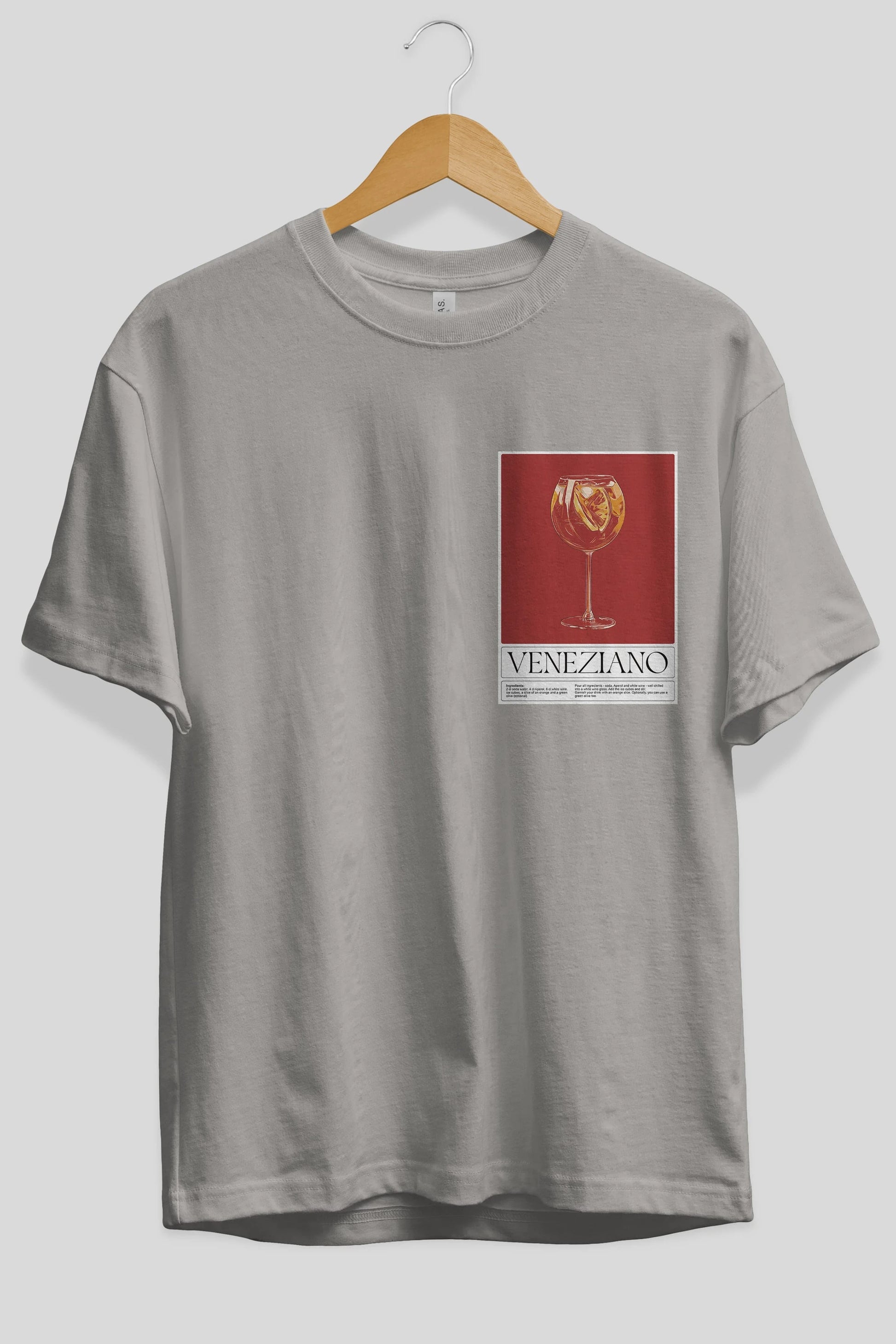 Veneziano Ön Sol Baskılı Oversize t-shirt Erkek Kadın Unisex %100 Pamuk Bisiklet Yaka tişort