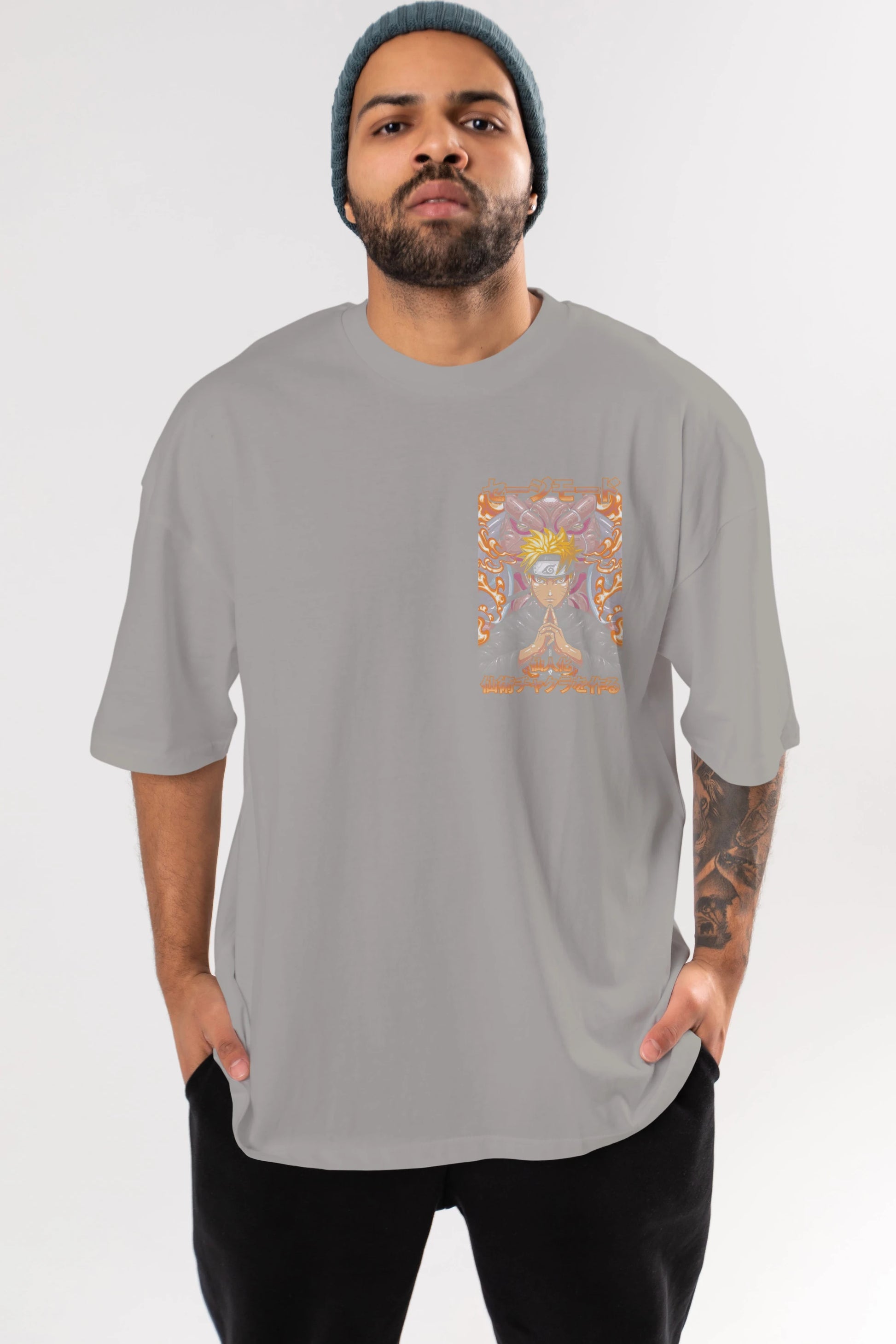 NARUTO (10) Ön Sol Baskılı Oversize t-shirt Erkek Kadın Unisex %100 Pamuk Bisiklet Yaka tişort
