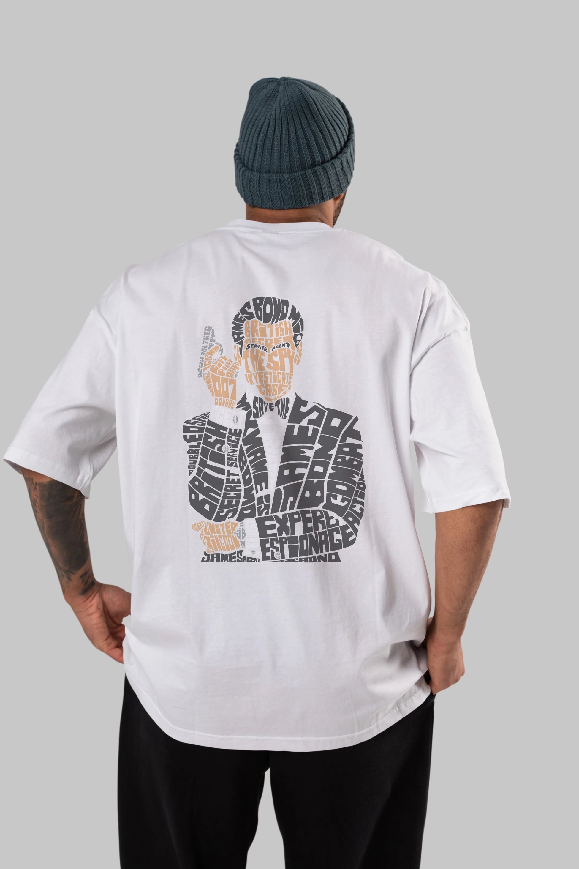 James Bond Arka Baskılı Oversize t-shirt %100 pamuk Erkek Kadın Unisex