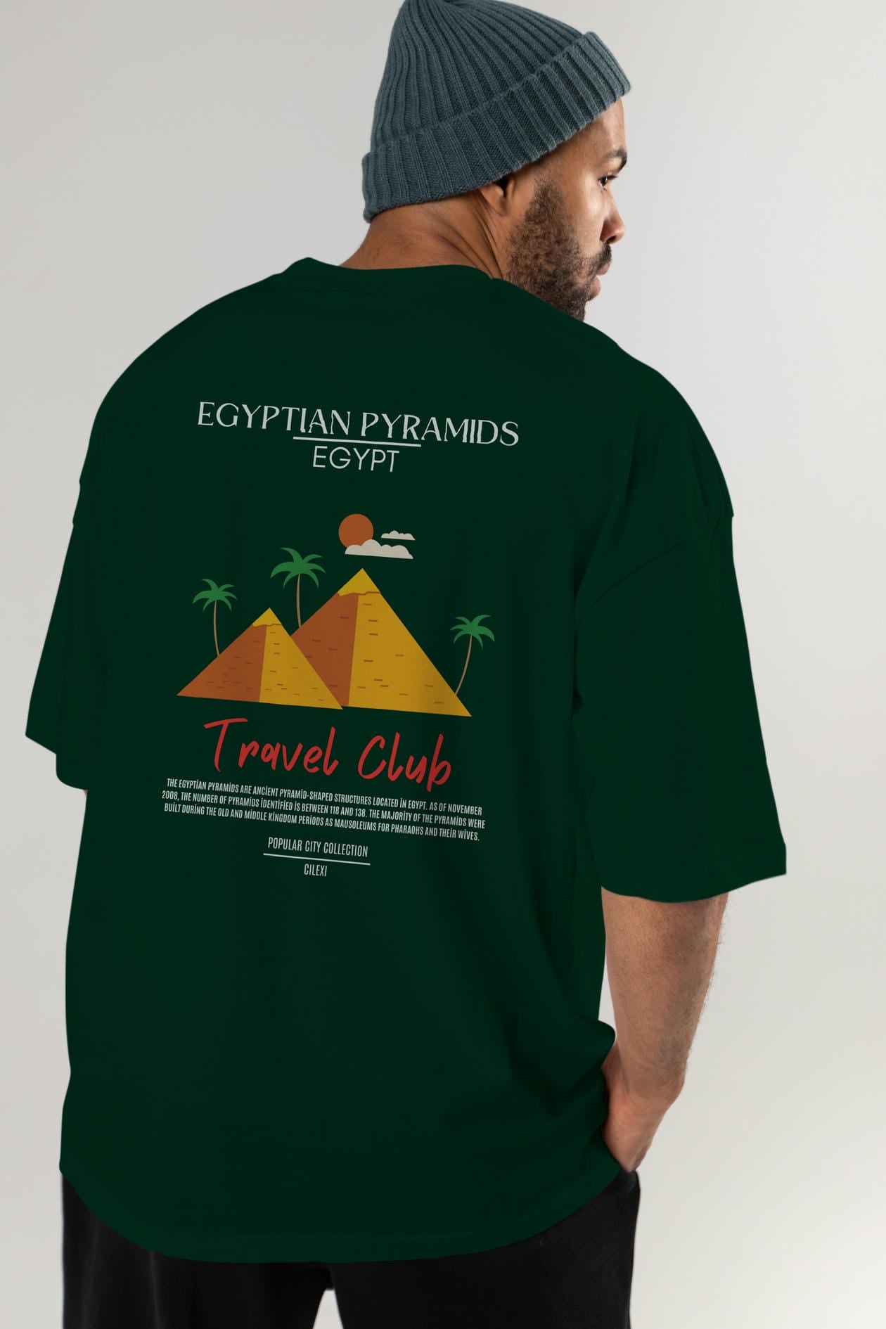 Egyptian Pyramids Egypt Arka Baskılı Oversize t-shirt Erkek Kadın Pamuk Bisiklet Yaka tişort