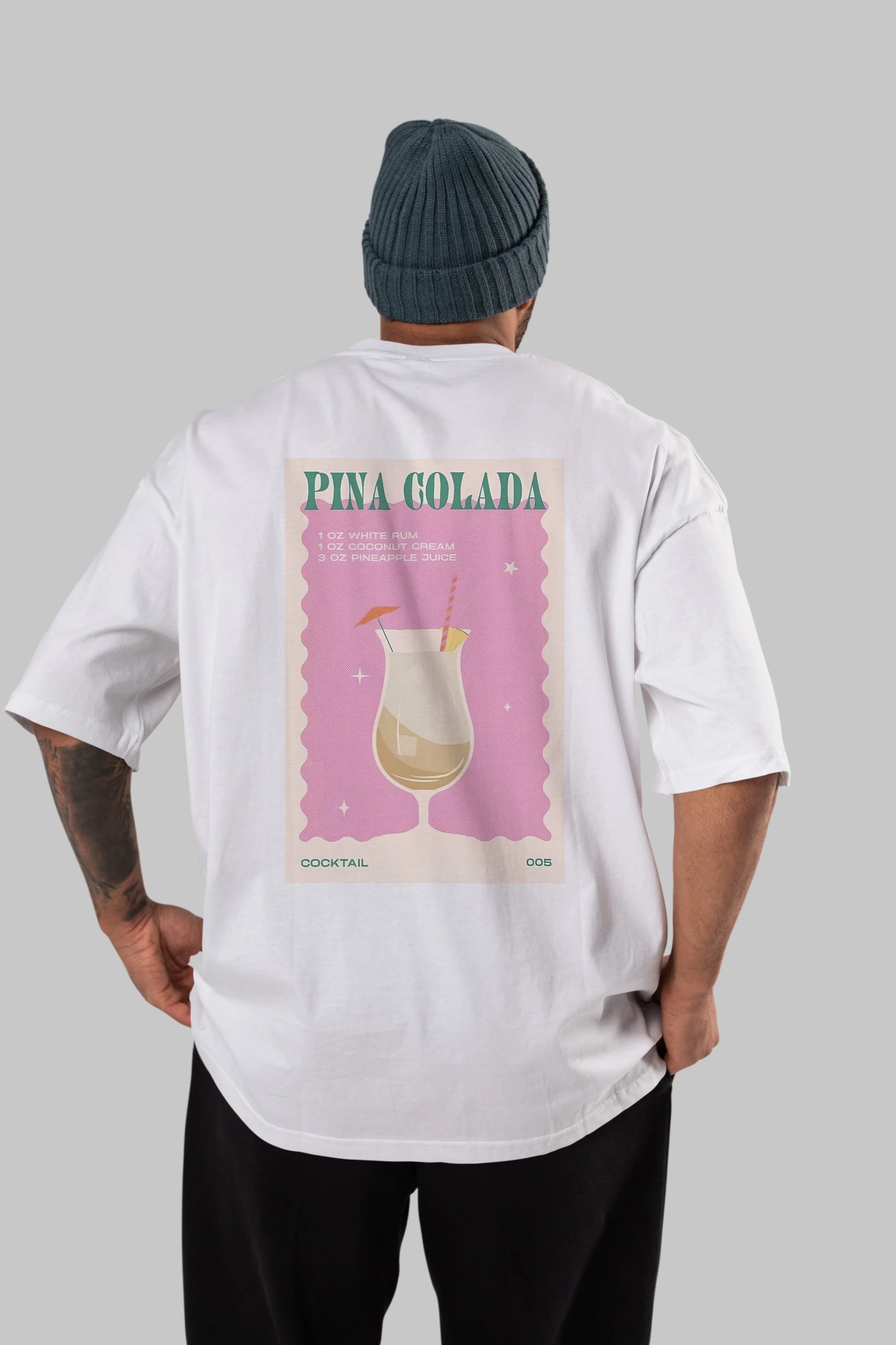 Pina Colada 3 Arka Baskılı Oversize t-shirt Erkek Kadın Unisex %100 Pamuk Bisiklet Yaka tişort