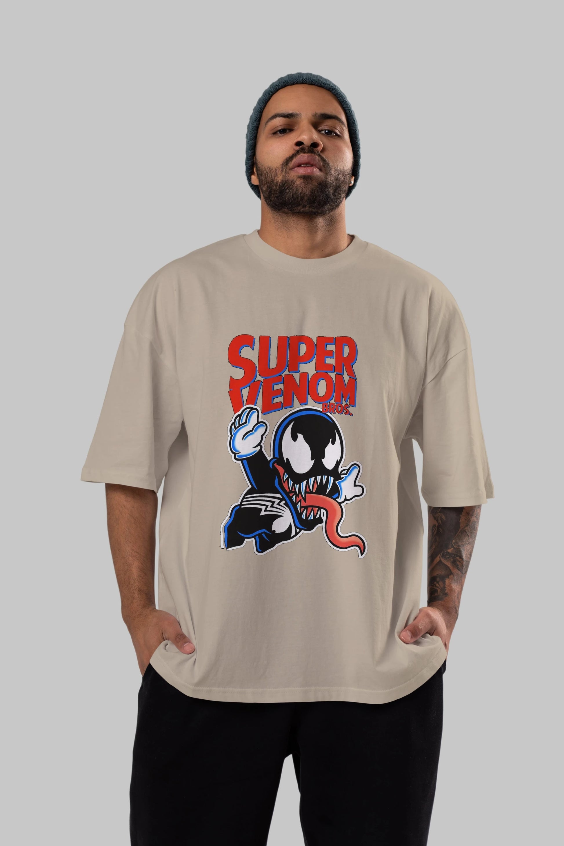 Super Venom Ön Baskılı Oversize t-shirt Erkek Kadın Unisex %100 Pamuk Bisiklet Yaka tişort