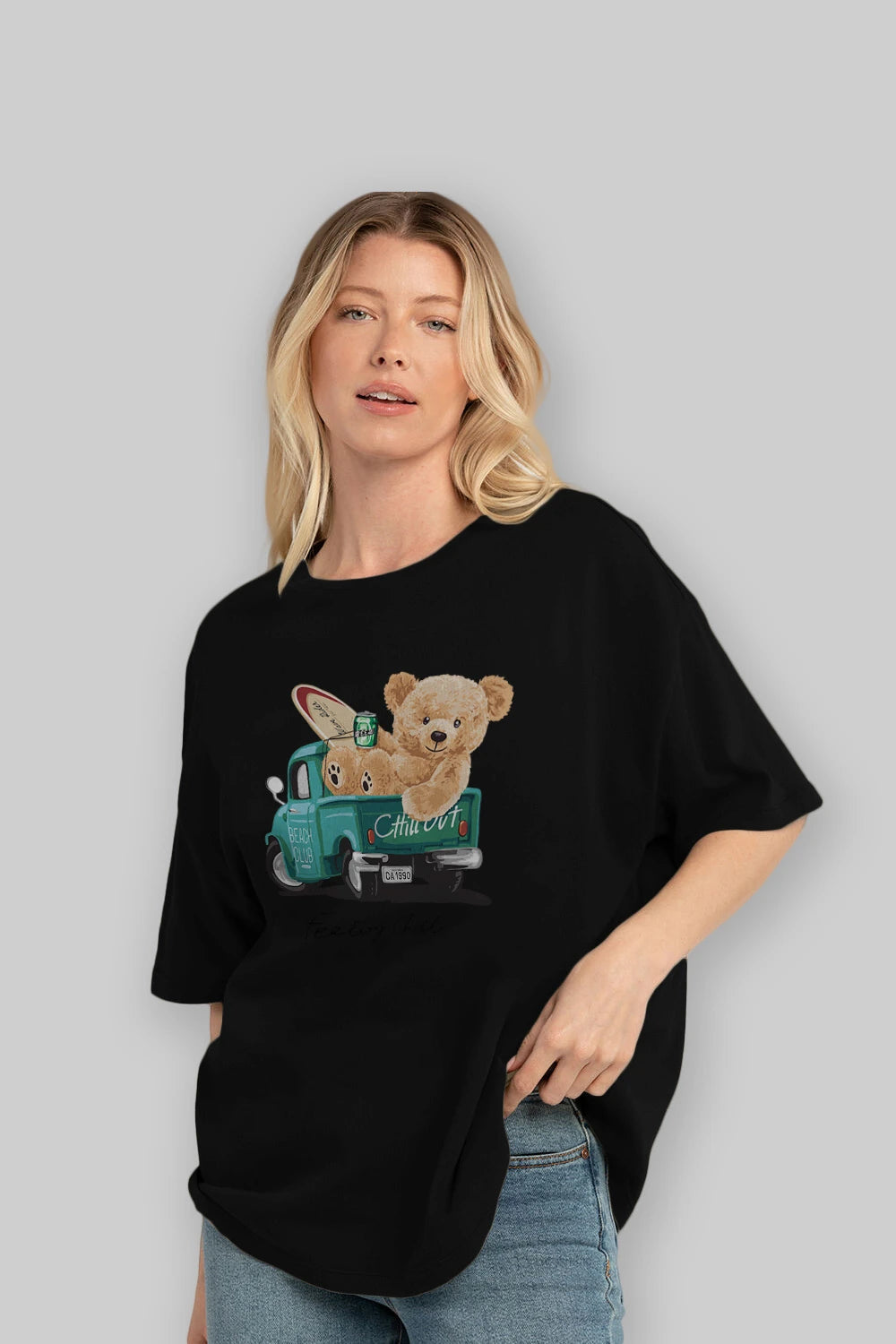 Teddy Bear Chill Out Ön Baskılı Oversize t-shirt Erkek Kadın Unisex %100 Pamuk