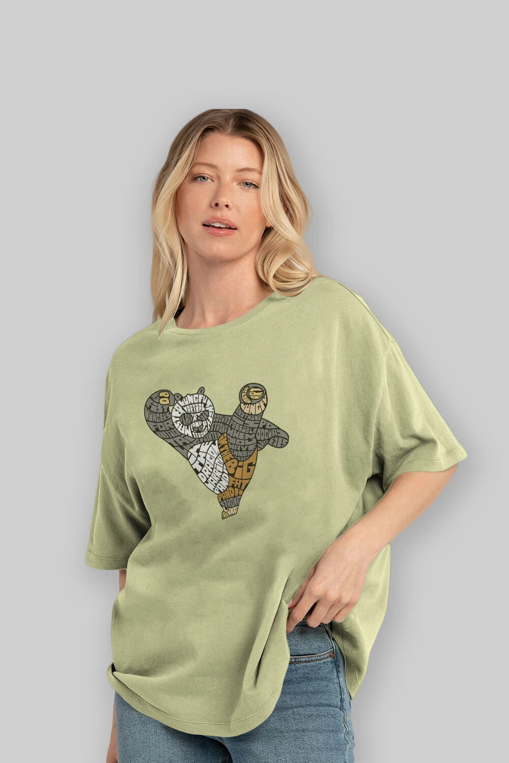 Warrior Panda Ön Baskılı Oversize t-shirt %100 pamuk Erkek Kadın Unisex