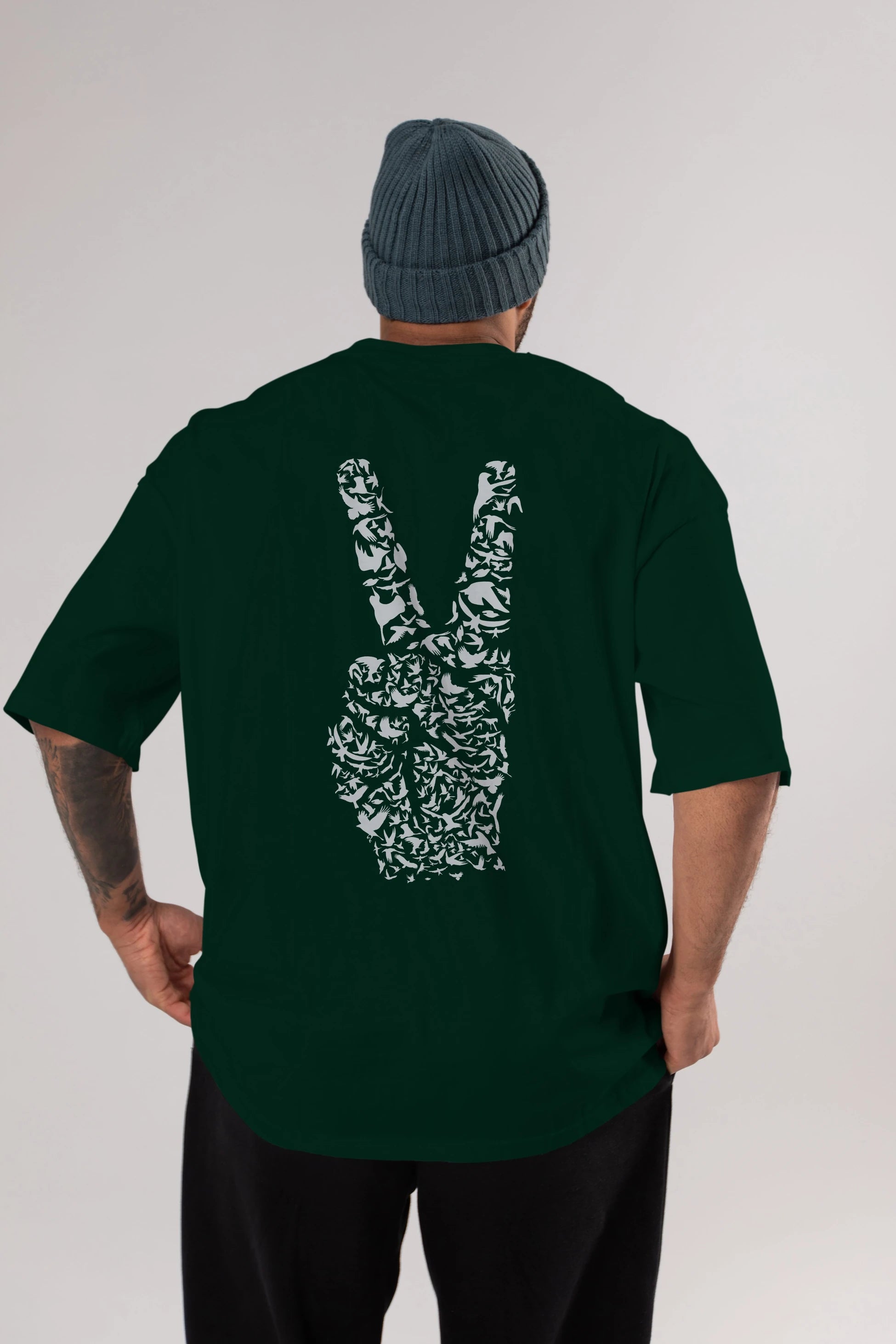 Peace Arka Baskılı Oversize t-shirt %100 pamuk Erkek Kadın Unisex