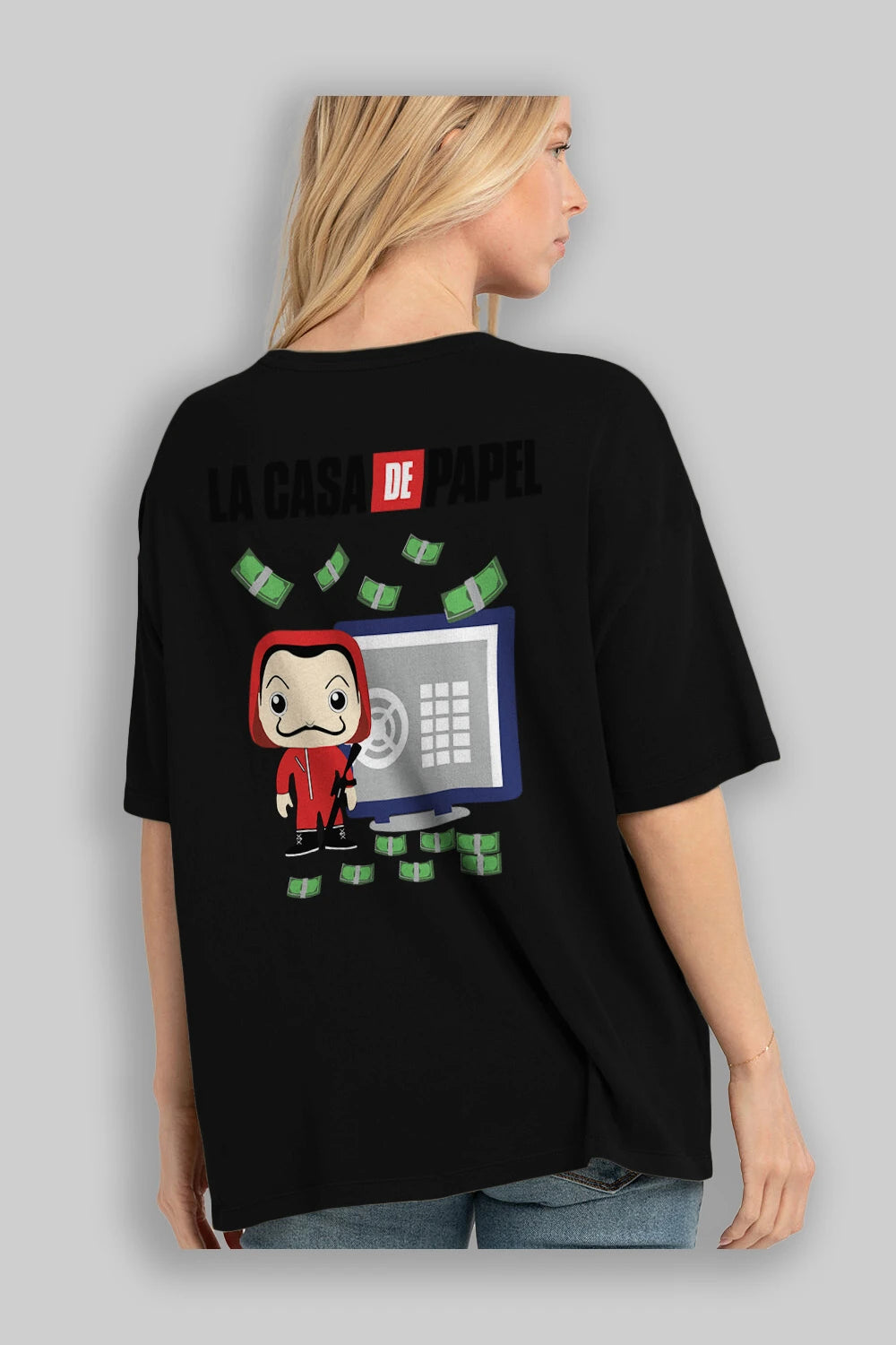 La Casa De Papel (4) Arka Baskılı Oversize t-shirt Erkek Kadın Unisex %100 Pamuk Bisiklet Yaka tişort