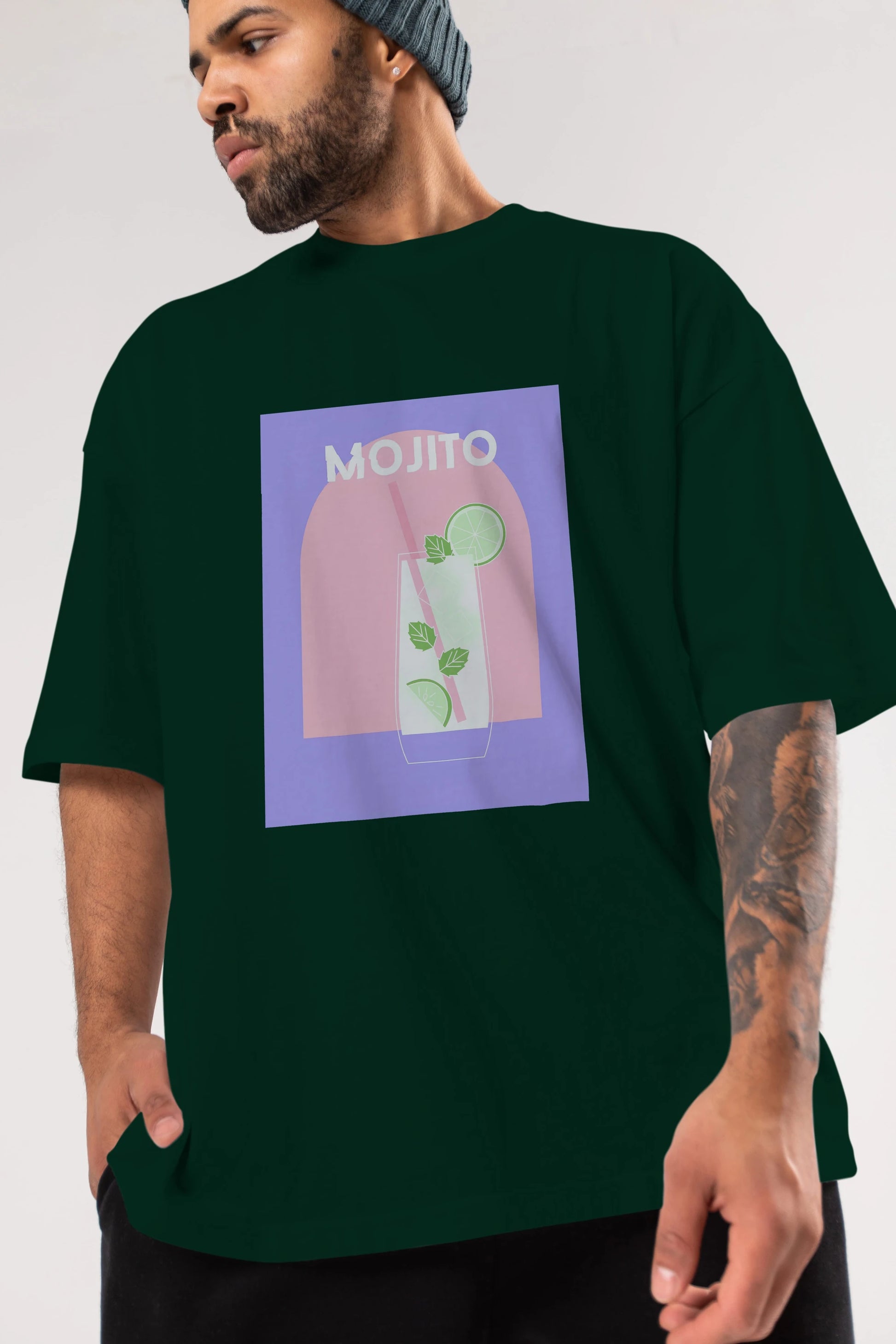 Mojito 2 Ön Baskılı Oversize t-shirt Erkek Kadın Unisex %100 Pamuk Bisiklet Yaka tişort