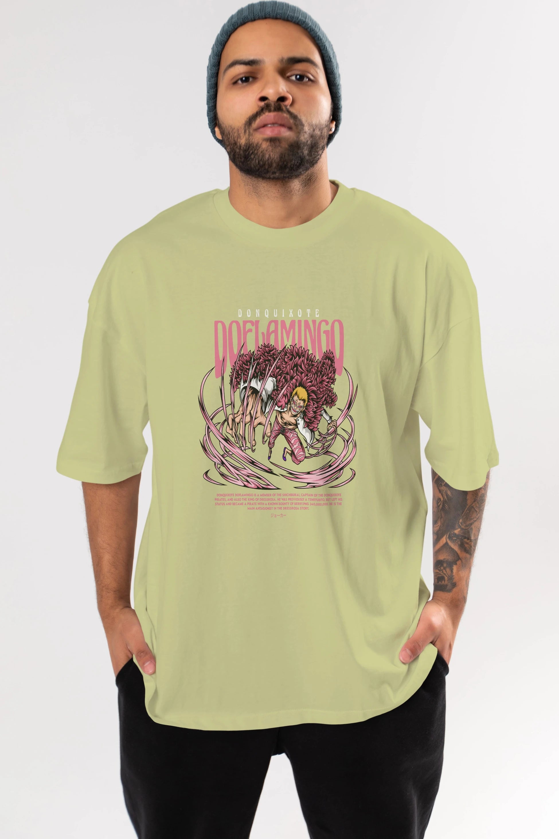 Doflamingo Anime Ön Baskılı Oversize t-shirt %100 pamuk Erkek Kadın Unisex