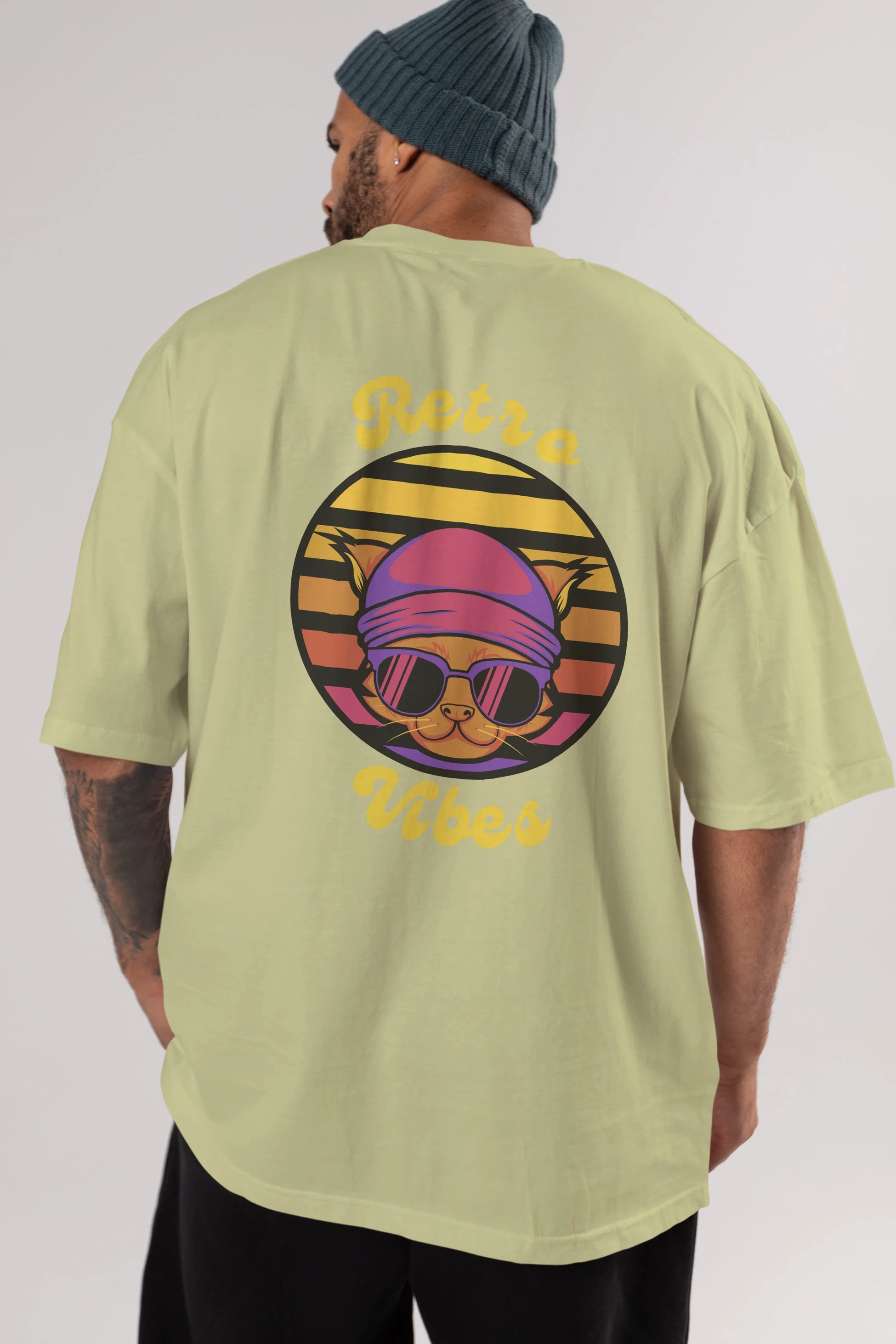 Cat Retro Vibes Arka Baskılı Oversize t-shirt Erkek Kadın Unisex