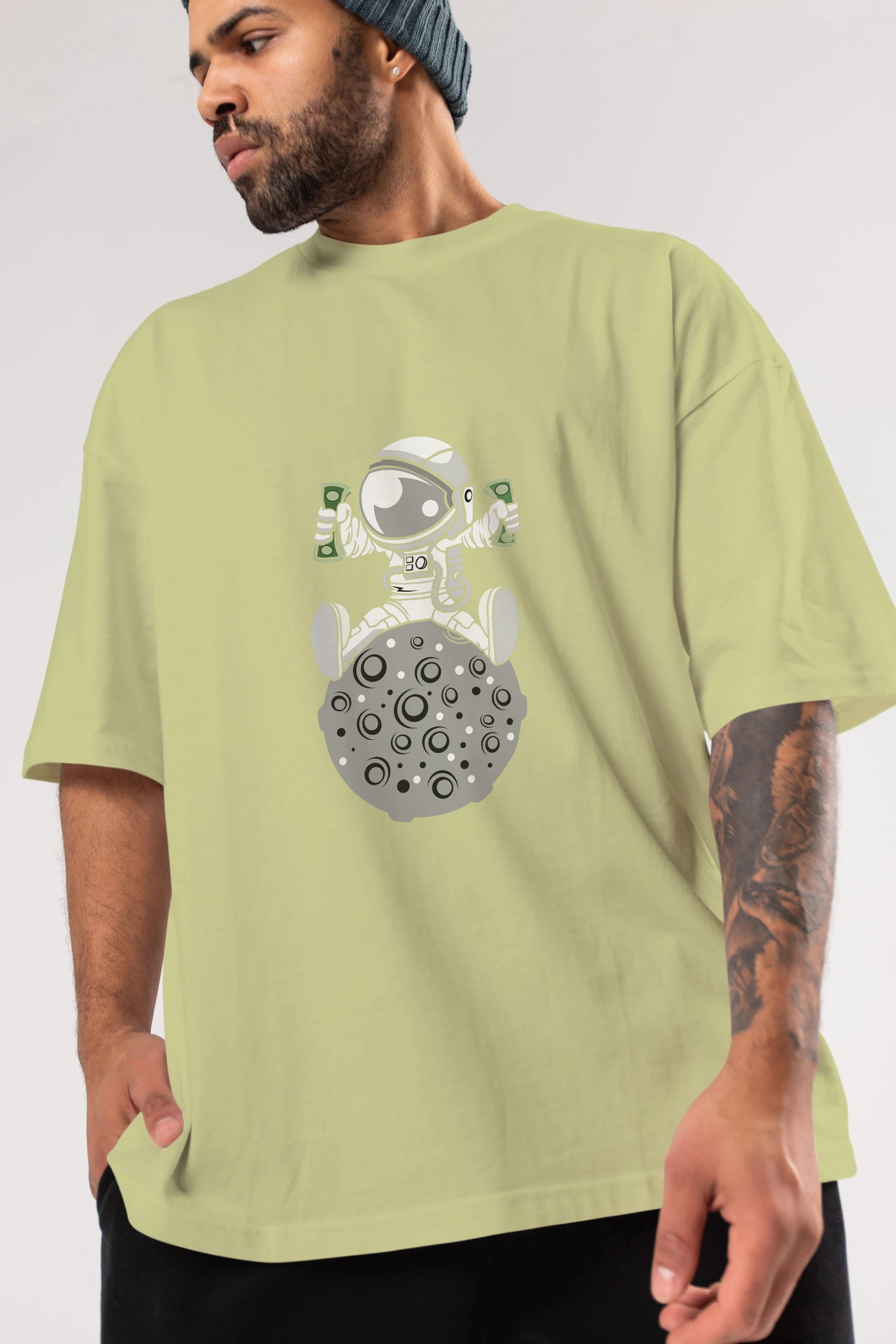 Astronaut Dollar Ön Baskılı Oversize t-shirt Erkek Kadın Unisex %100 Pamuk tişort