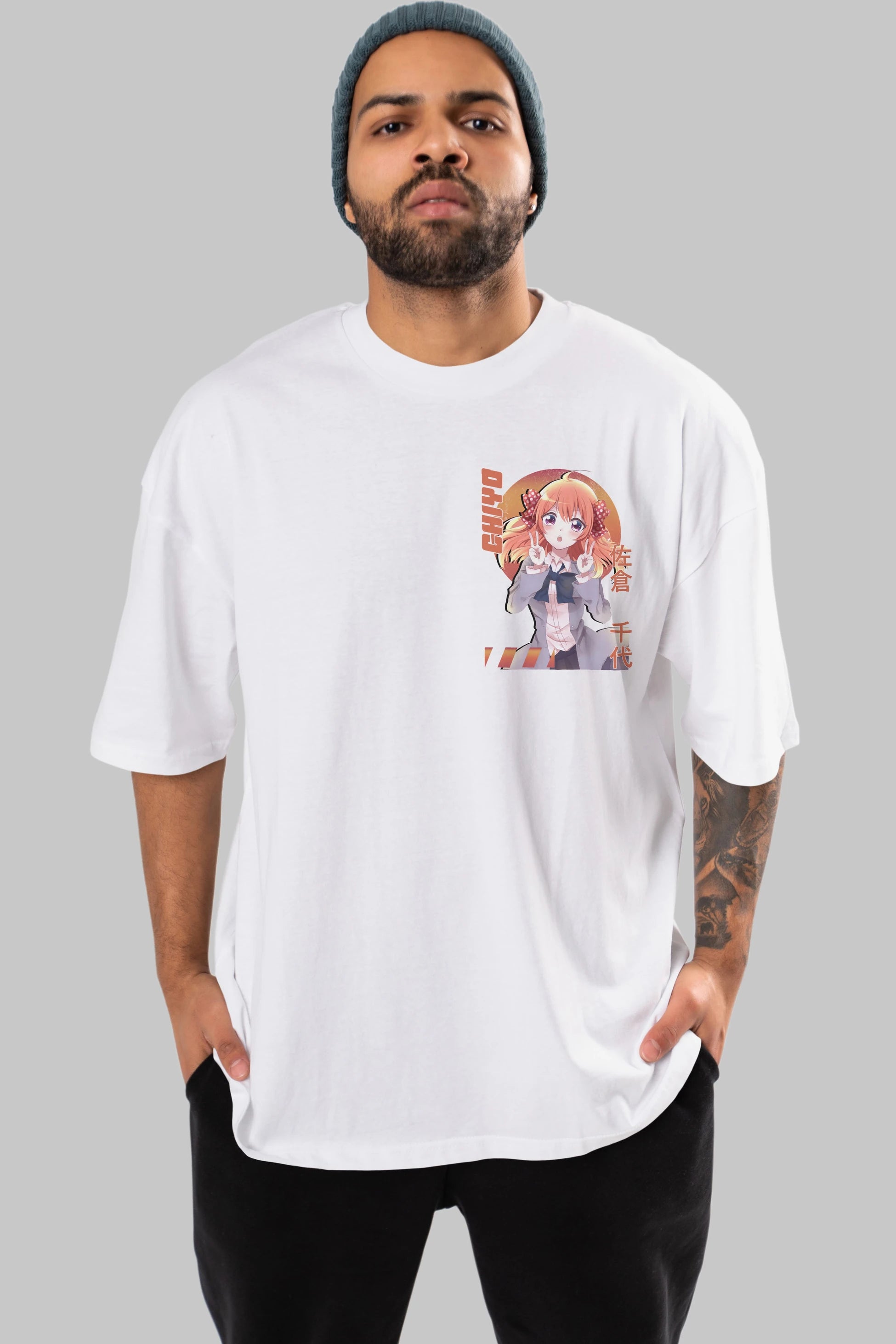Chiyo Sakura 5 Ön Sol Baskılı Oversize t-shirt Erkek Kadın Unisex %100 Pamuk Bisiklet Yaka tişort