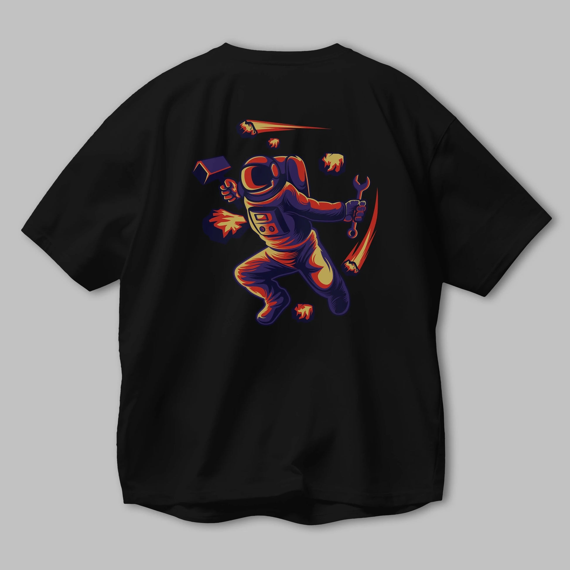Astronaut Block Meteor Arka Baskılı Oversize t-shirt Erkek Kadın Unisex