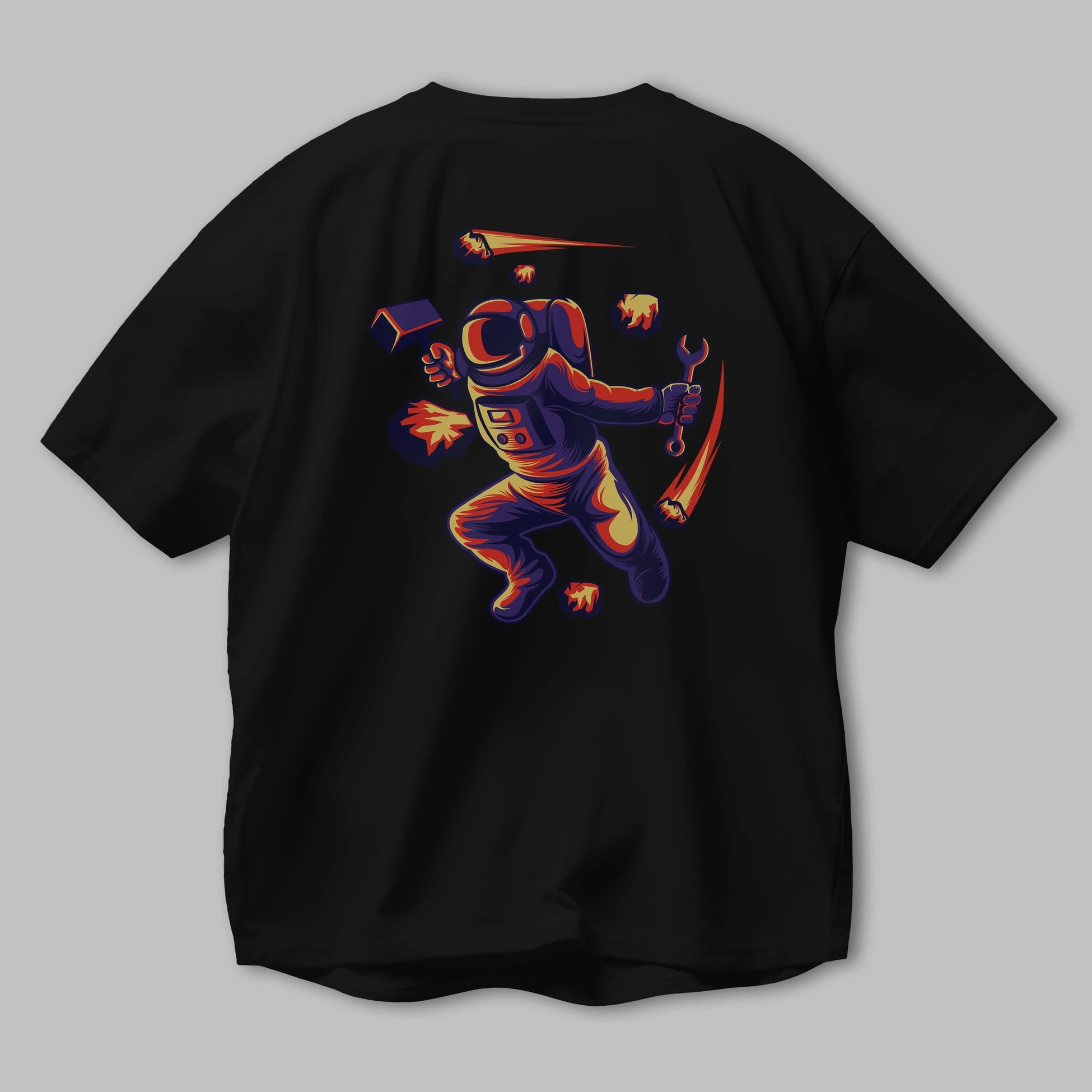 Astronaut Block Meteor Arka Baskılı Oversize t-shirt Erkek Kadın Unisex