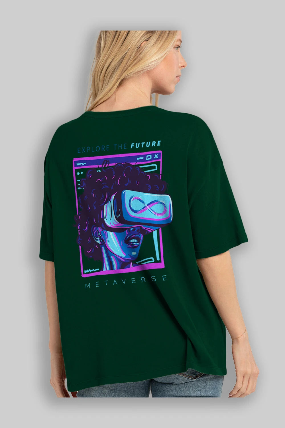 Metaverse Arka Baskılı Oversize t-shirt Erkek Kadın Unisex