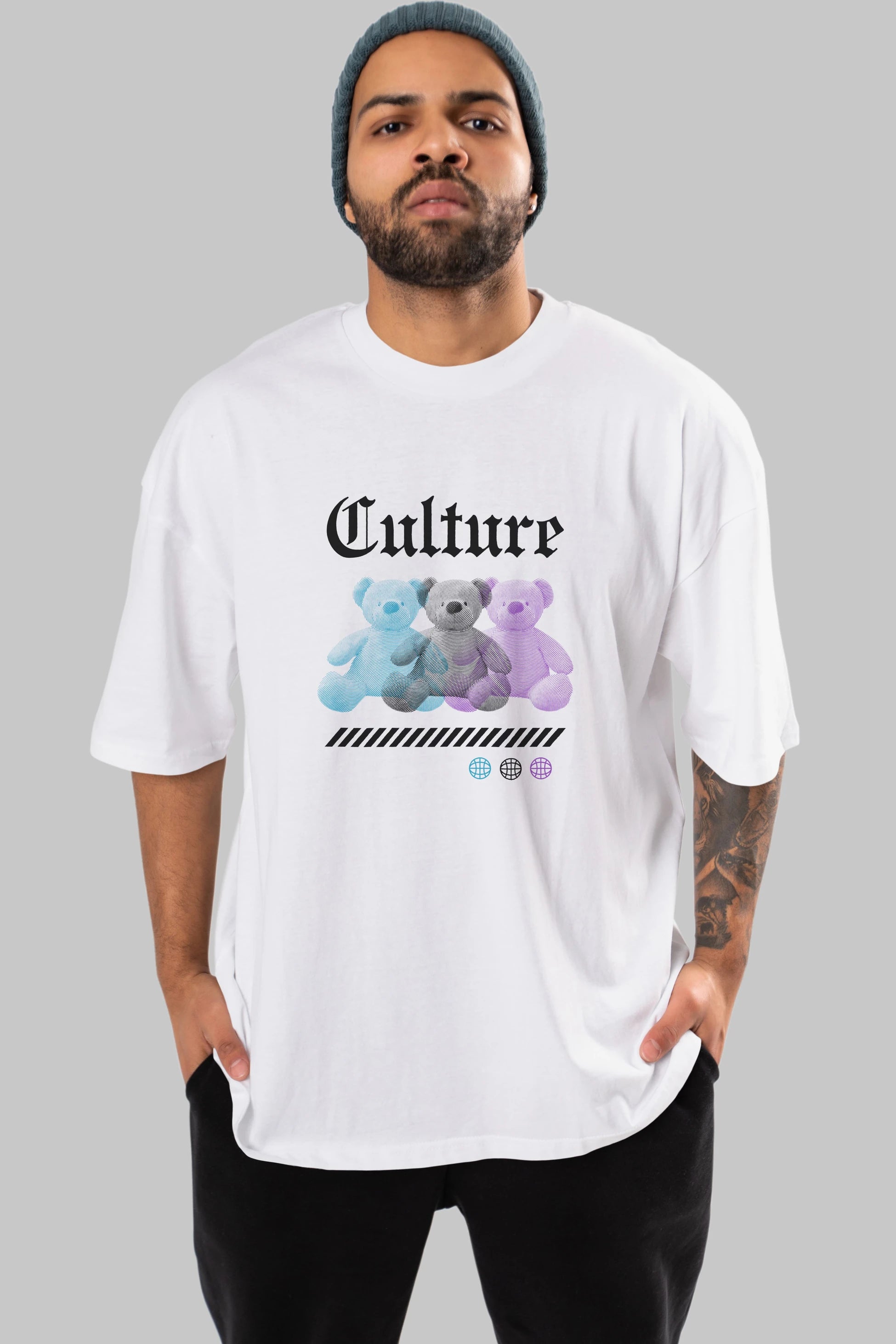 Culture Bear Ön Baskılı Oversize t-shirt Erkek Kadın Unisex