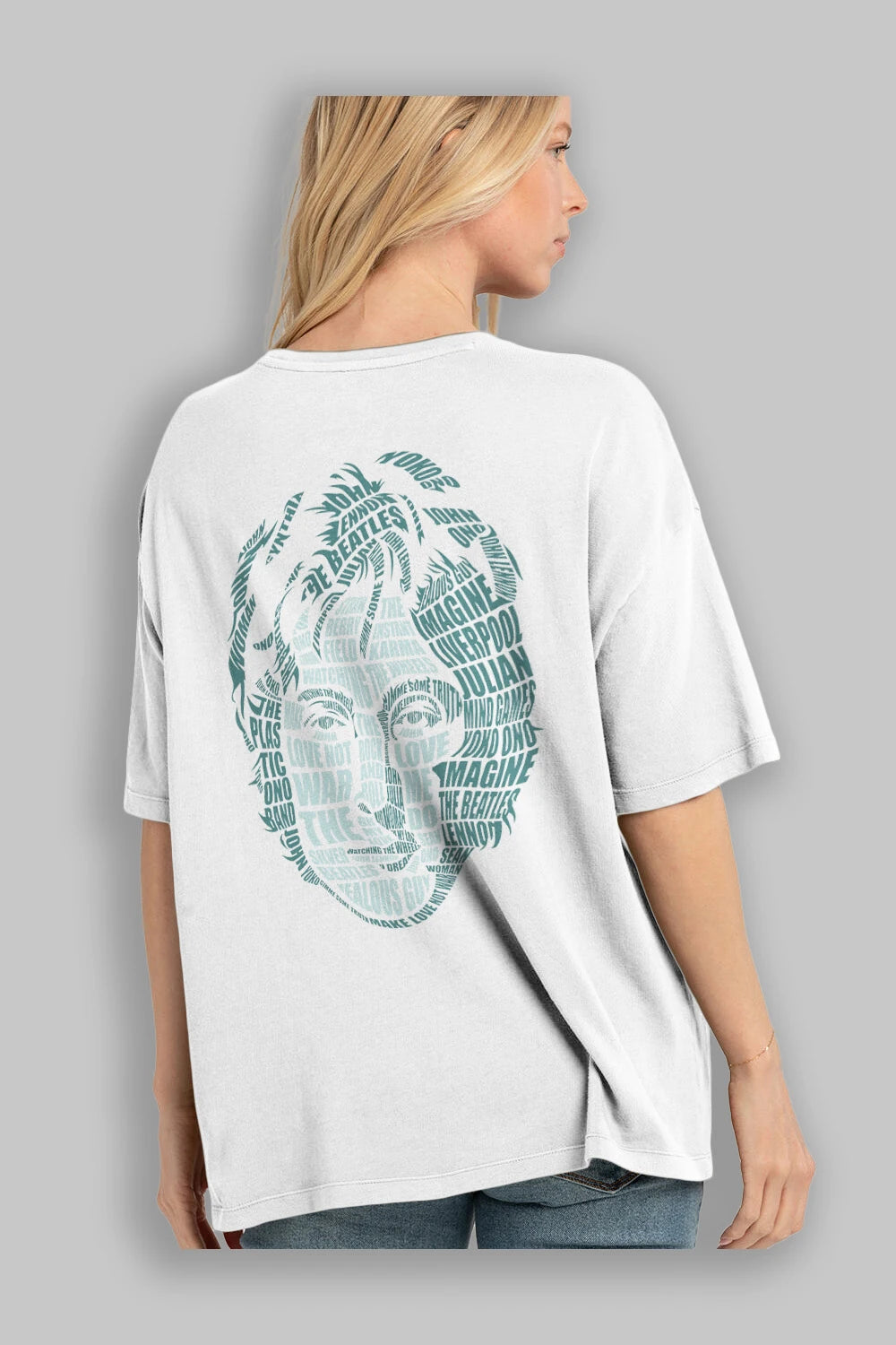 John Lennon Calligram Arka Baskılı Oversize t-shirt %100 pamuk Erkek Kadın Unisex