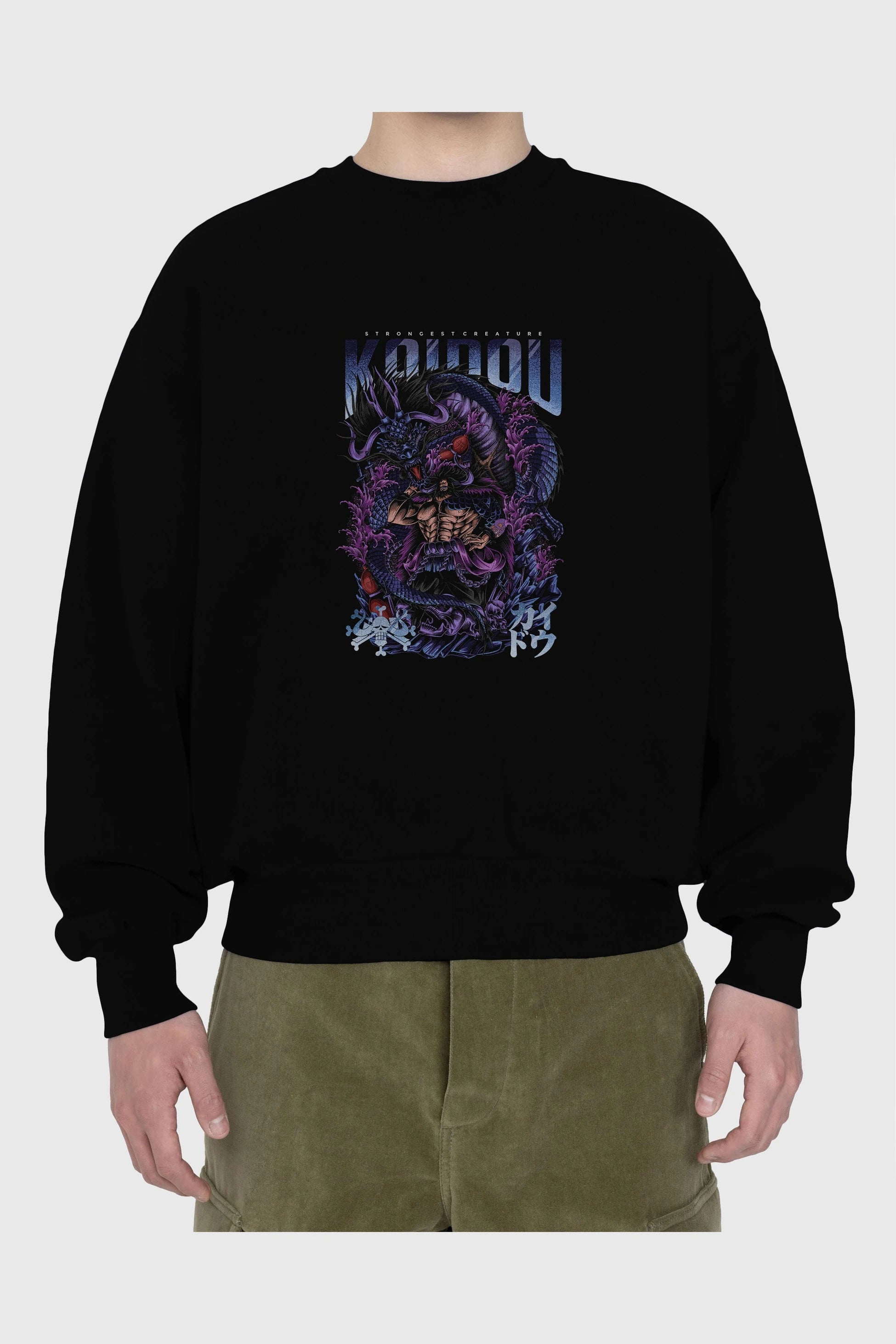 KAIDOU ONE PIECE Anime Ön Baskılı Oversize Sweatshirt Erkek Kadın Unisex