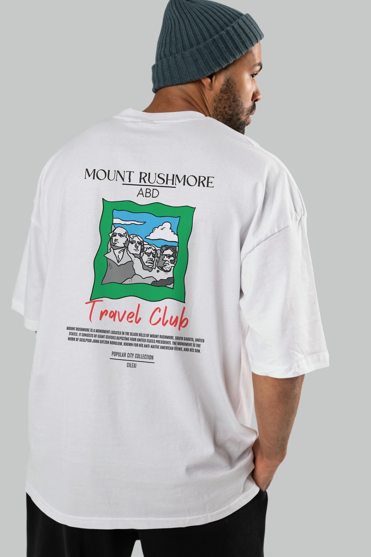 Mount Rushmore ABD Arka Baskılı Oversize t-shirt Erkek Kadın Pamuk Bisiklet Yaka tişort