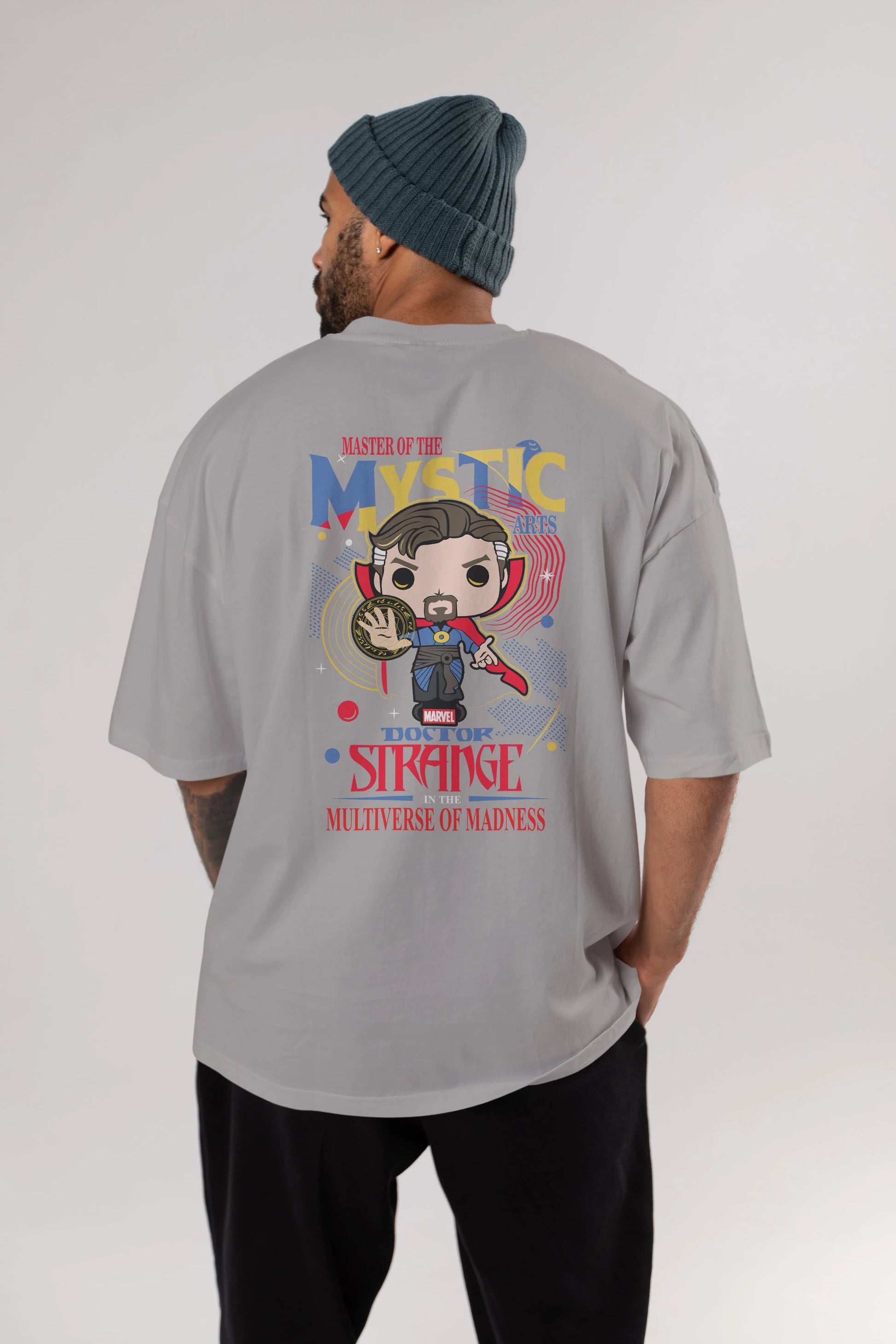 Doctor Strange Arka Baskılı Oversize t-shirt Erkek Kadın Unisex %100 Pamuk Bisiklet Yaka tişort