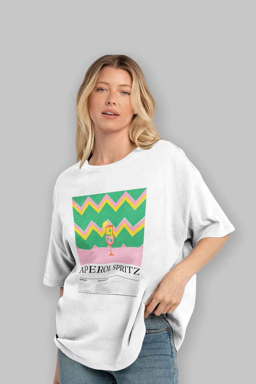 Aperol Spritz Kokteyl Ön Baskılı Oversize t-shirt Erkek Kadın %100 Pamuk Bisiklet Yaka tişort