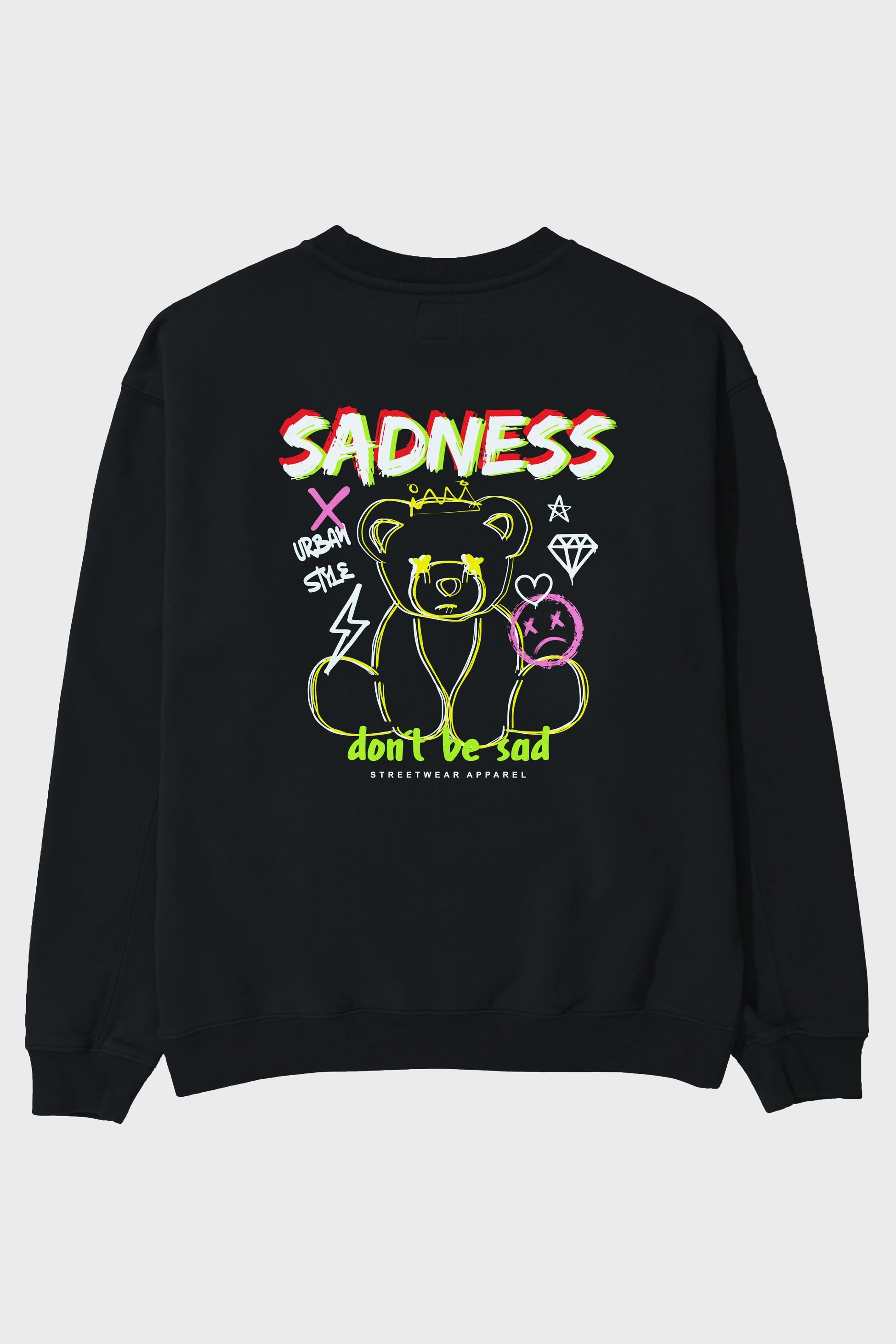 Teddy Bear Sadness Arka Baskılı Oversize Sweatshirt Erkek Kadın Unisex