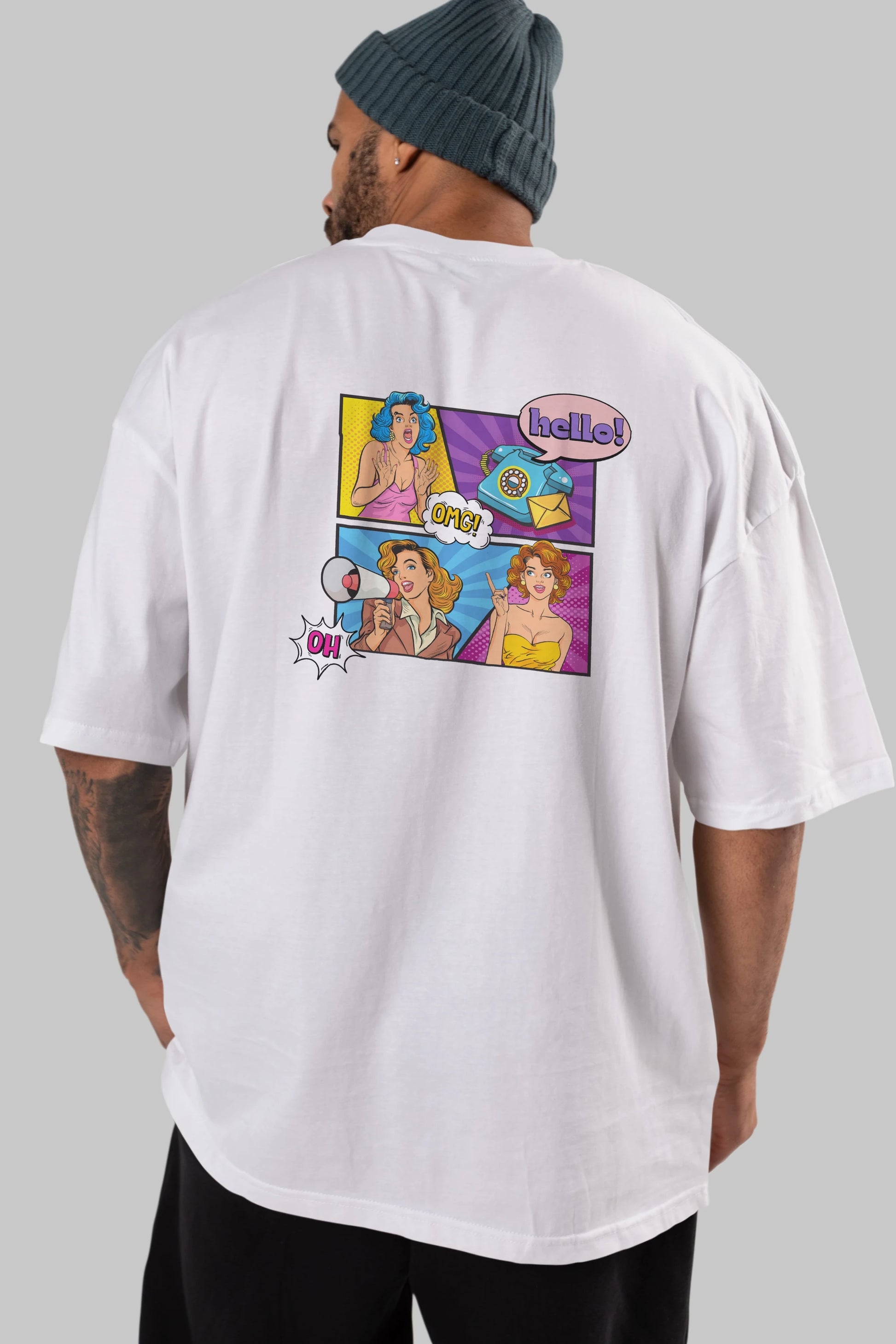 Hello OMG Arka Baskılı Oversize t-shirt Erkek Kadın Unisex