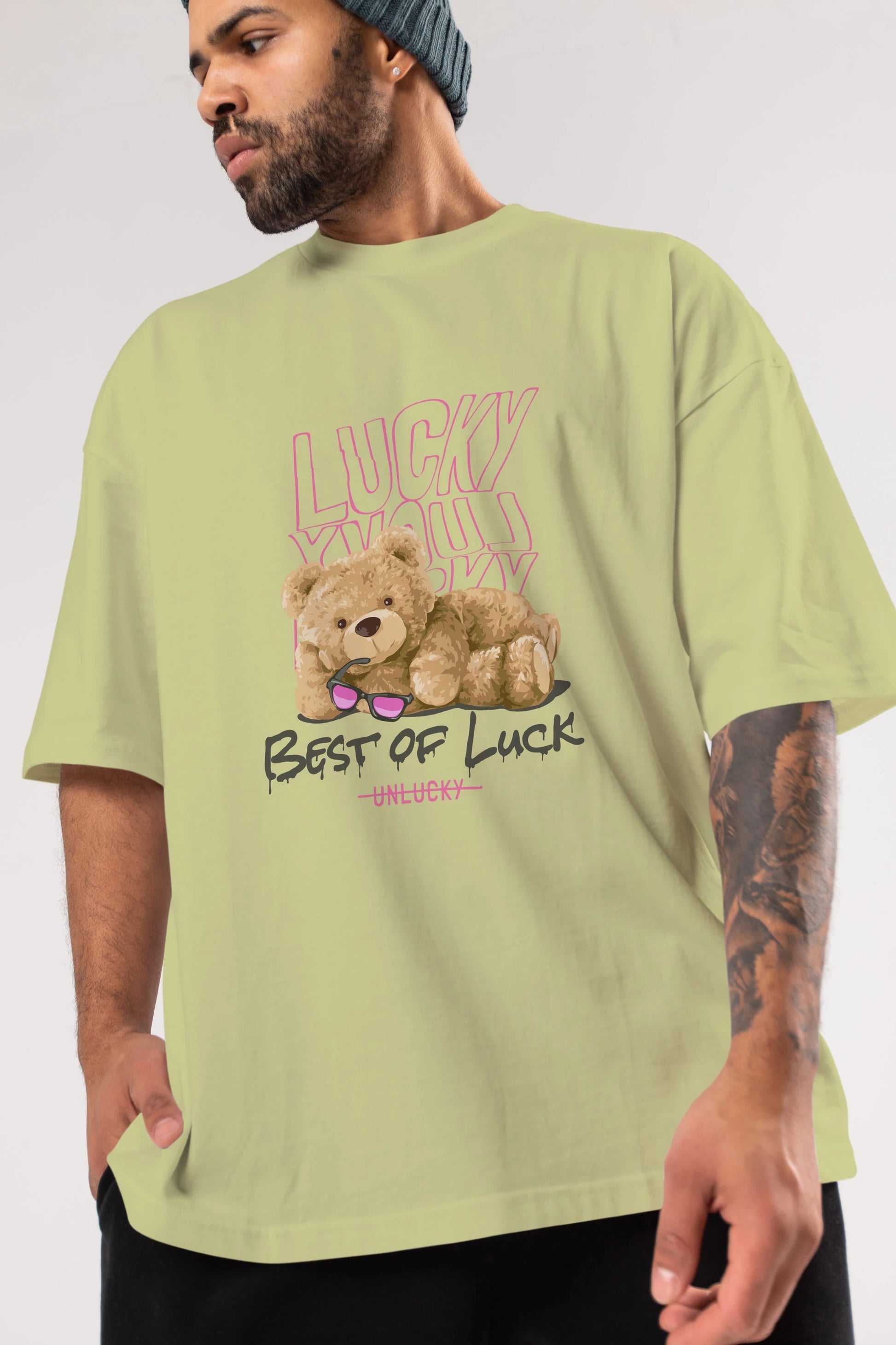 Best of Lucky Bear Ön Baskılı Oversize t-shirt Erkek Kadın Unisex