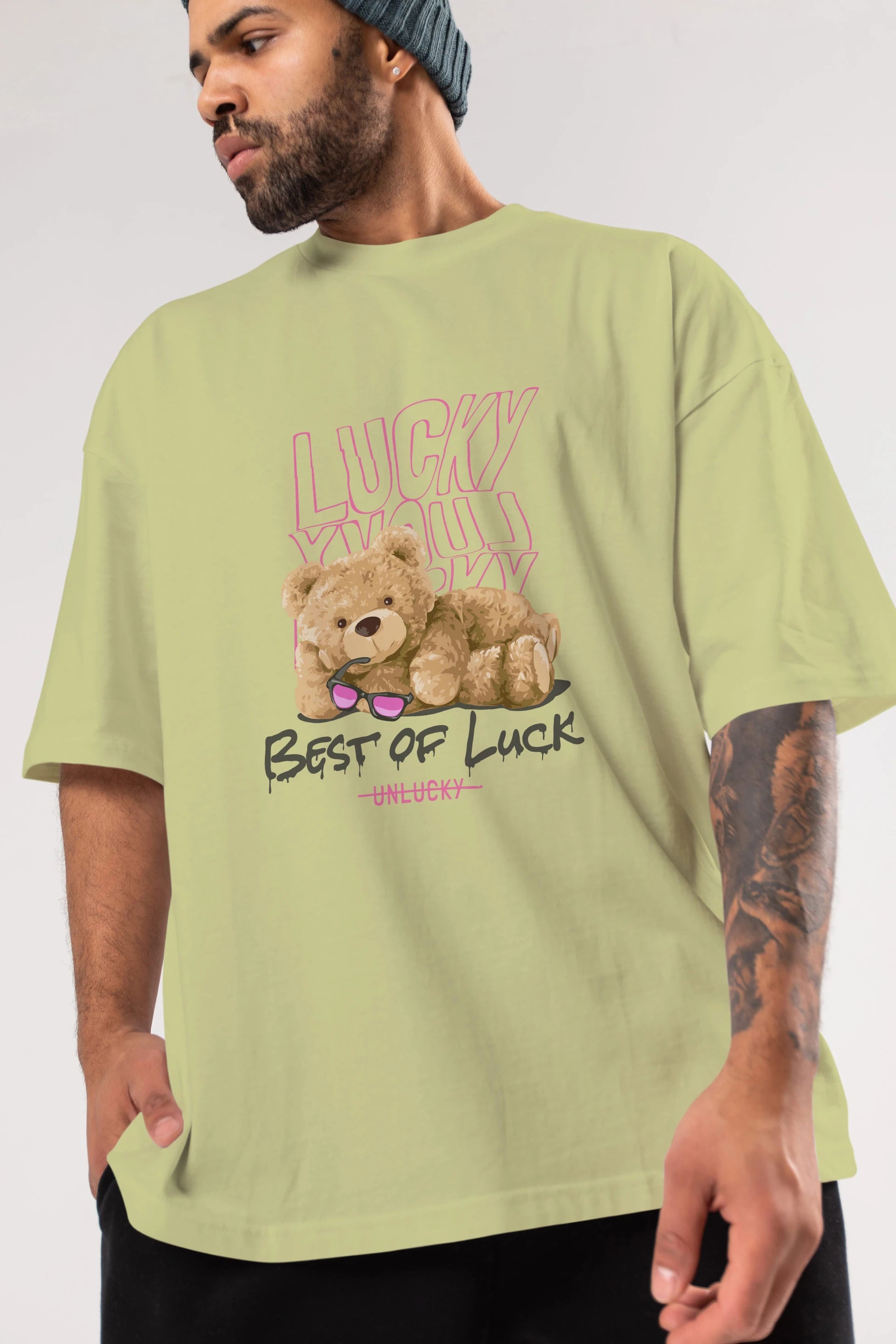 Best of Lucky Bear Ön Baskılı Oversize t-shirt Erkek Kadın Unisex
