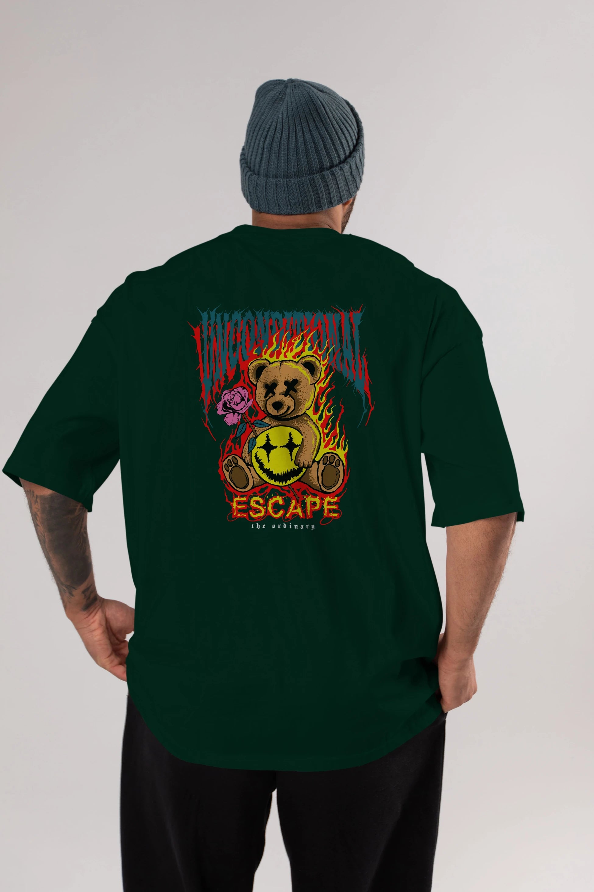 Escape Bear Arka Baskılı Oversize t-shirt Erkek Kadın Unisex